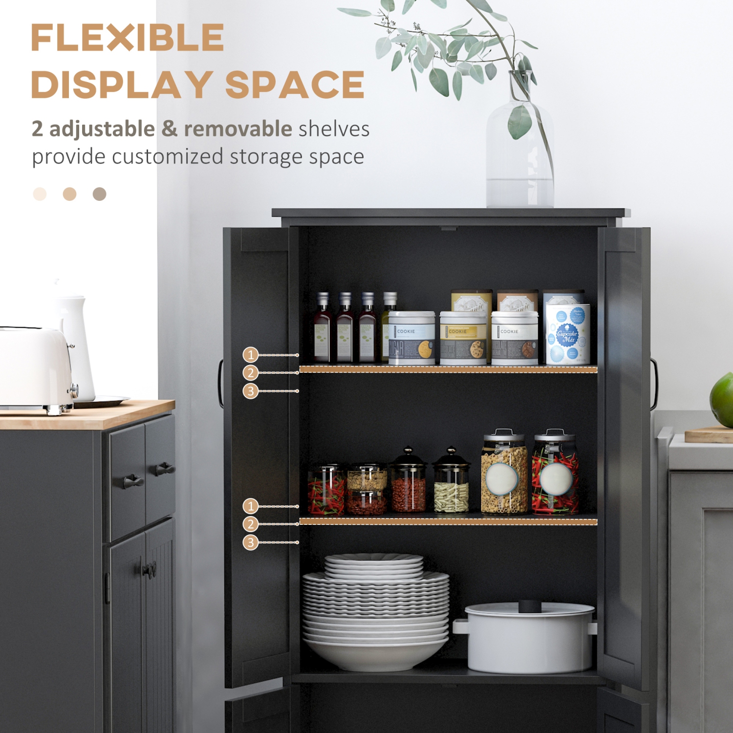 HOMCOM – Armoire garde-manger de cuisine autonome de 48&nbsp;po avec tablettes et portes ajustables, noir