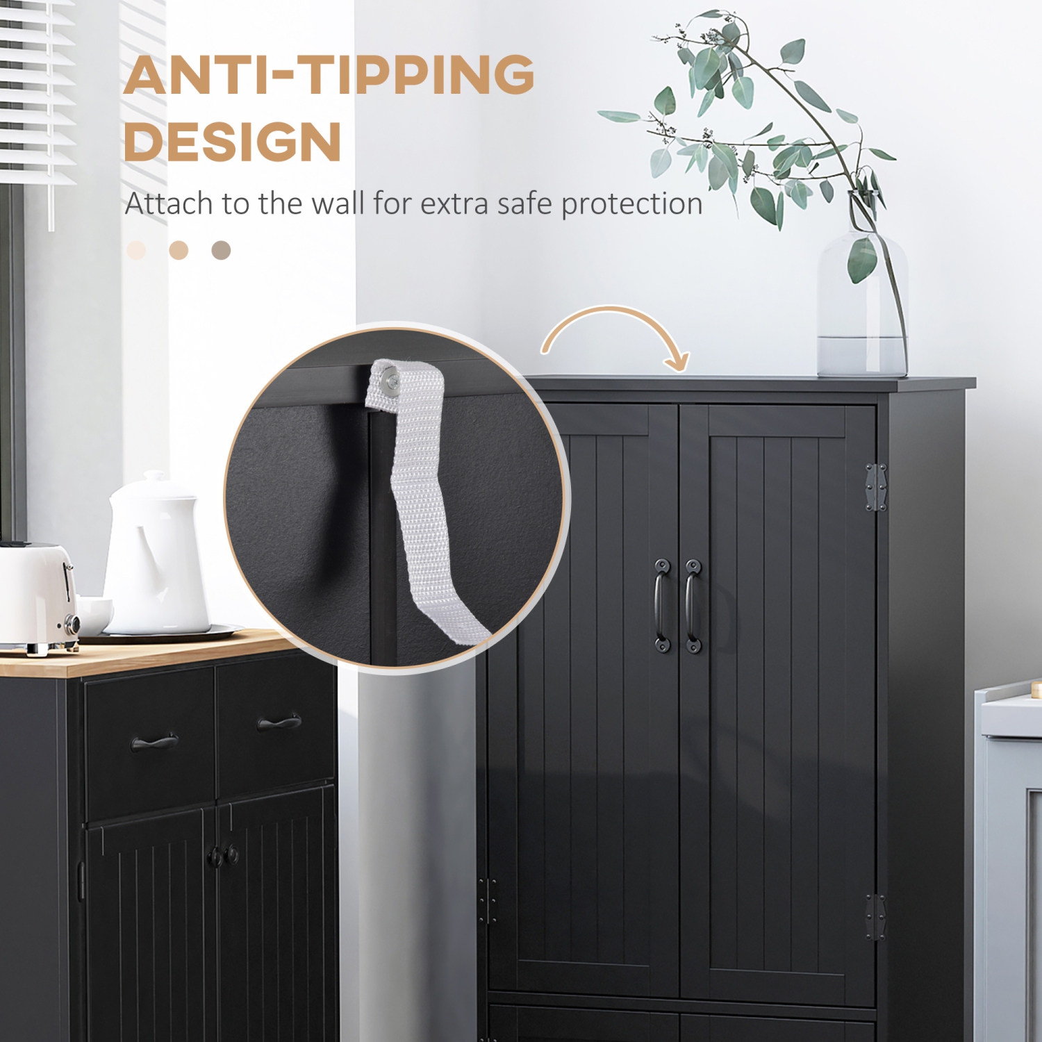 HOMCOM – Armoire garde-manger de cuisine autonome de 48&nbsp;po avec tablettes et portes ajustables, noir