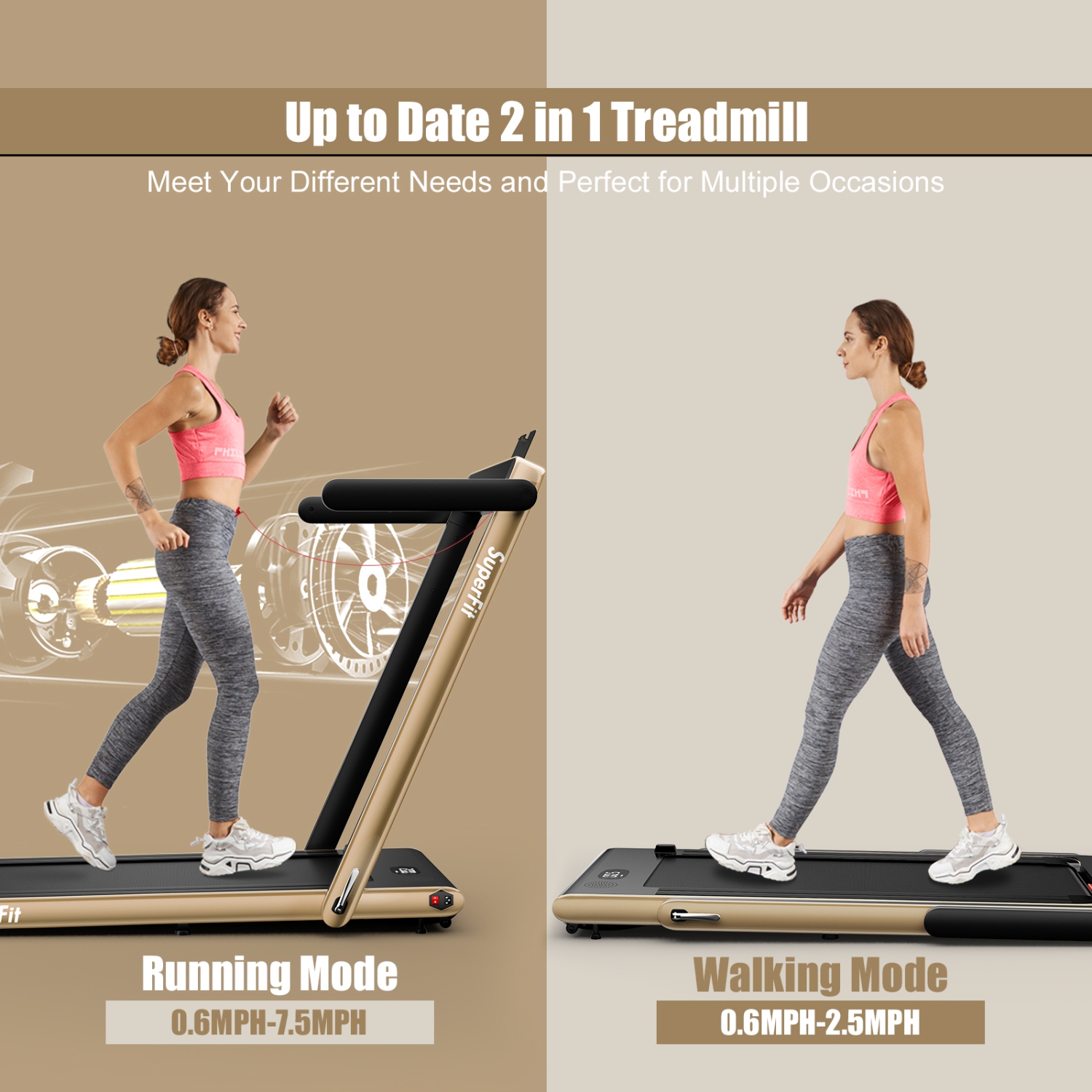 SuperFit 2.25HP 2 in 1 Folding Treadmill W/ APP Control Speaker Remote Control