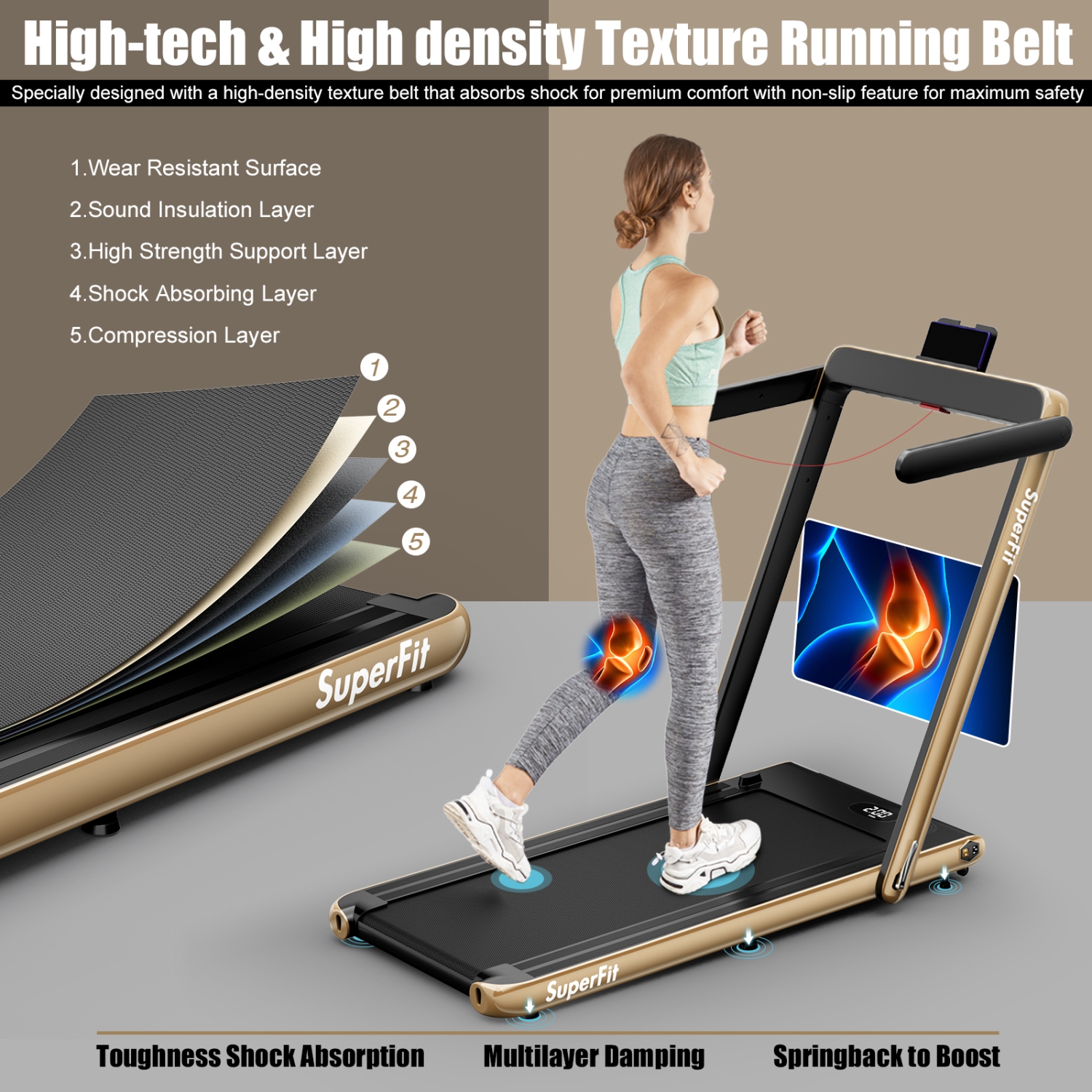 SuperFit 2.25HP 2 in 1 Folding Treadmill W/ APP Control Speaker Remote Control
