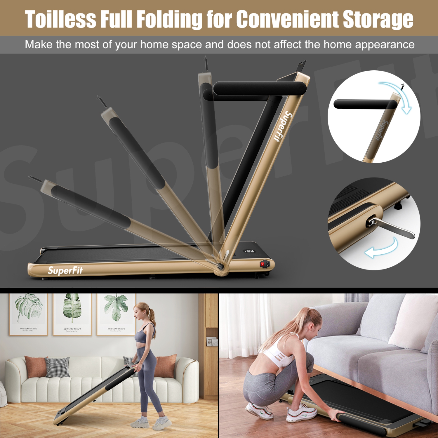 SuperFit 2.25HP 2 in 1 Folding Treadmill W/ APP Control Speaker Remote Control