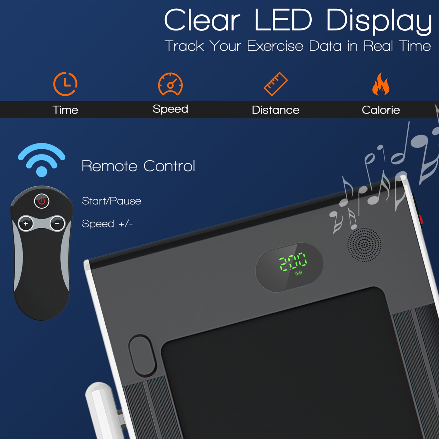 SuperFit 2.25HP 2-in-1 Folding Under-Desk Walking Pad with Remote Control & Bluetooth Speaker - White