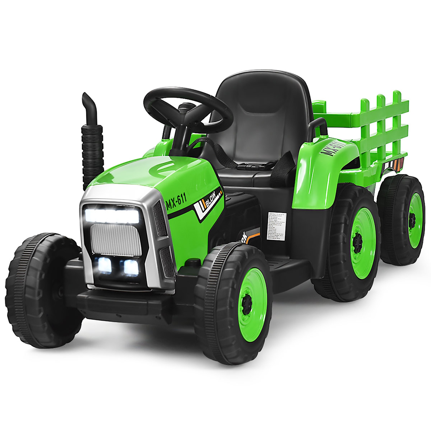 Costway 12V Kids Ride On Tractor with Trailer Ground Loader w/ RC & Lights