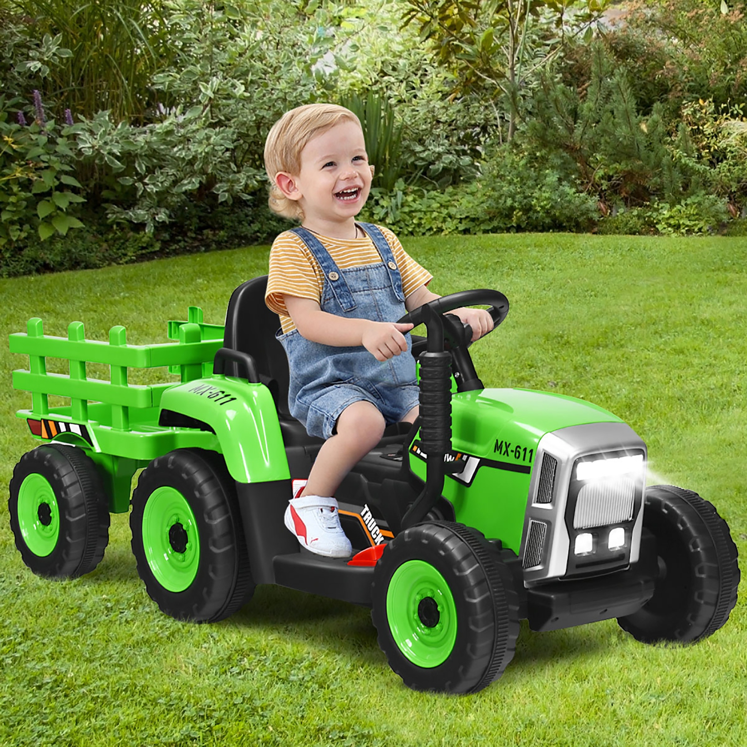 Tracteur pour Enfants 3-8 Ans Tracteur Electrique avec 2 Choix de Vitesse  et Chargeuse Marche Avant et Arrière Bleu - Costway