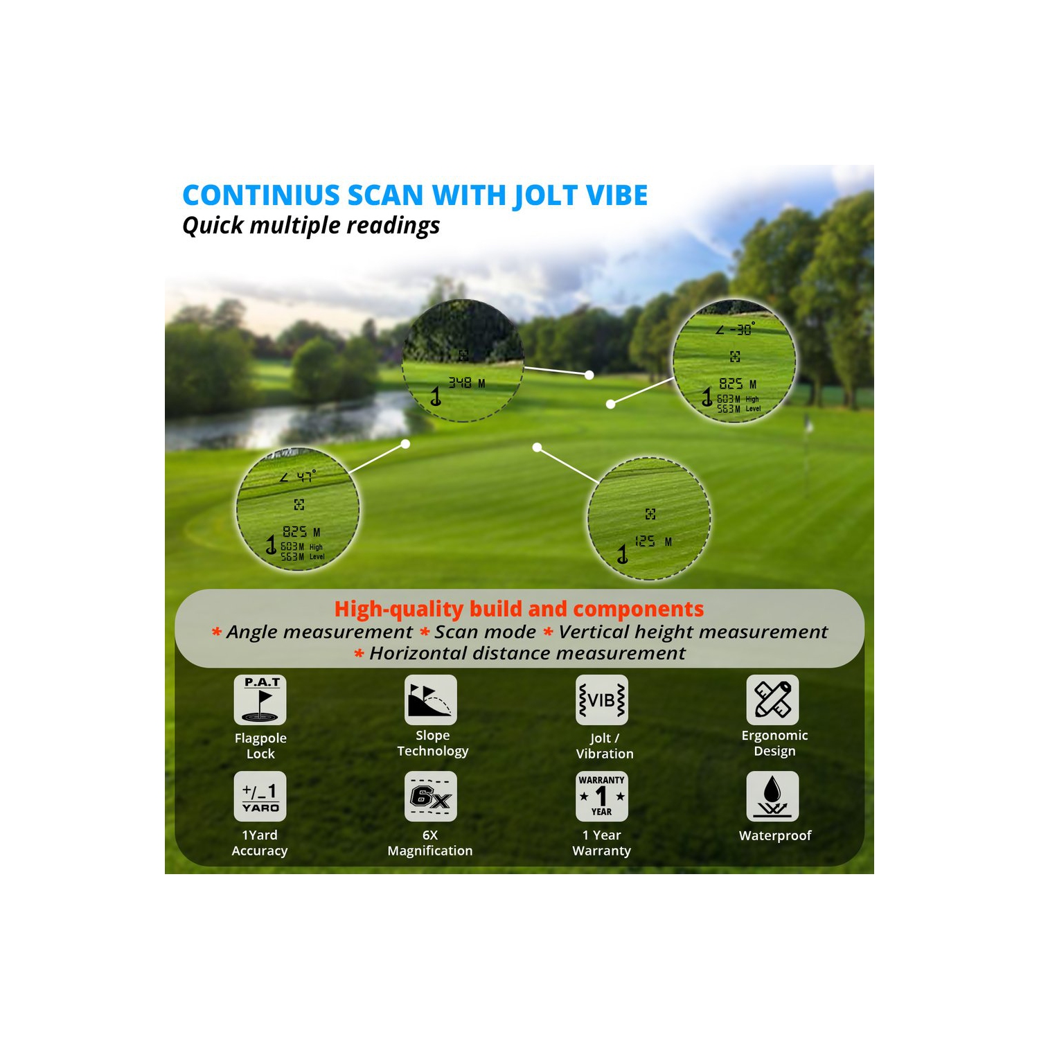 Télémètre de golf STELLATE avec technologie de réglage de la pente, verrou de drapeau, distance de 600 verges, Jolt