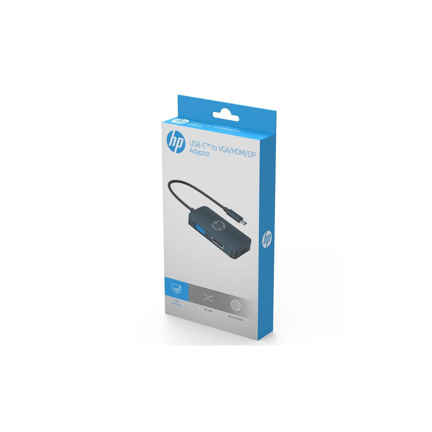 HP – Adaptateur USB C 3.1 mâle vers HDMI, VGA et DisplayPort, HDMI 4k, DP 4k, VGA 1080p, noir