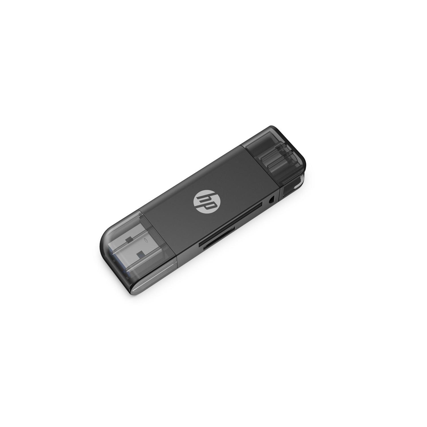 HP USB A 3.1 to USB C Adapter with SD / TF Card Reader, Black