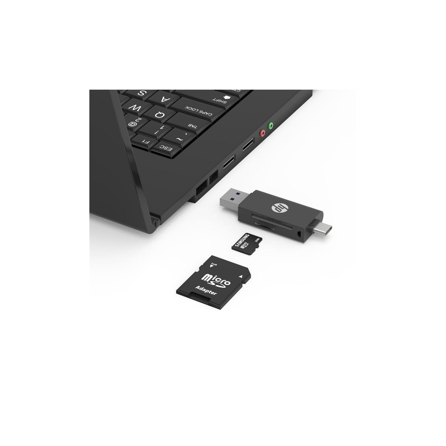 HP USB A 3.1 to USB C Adapter with SD / TF Card Reader, Black