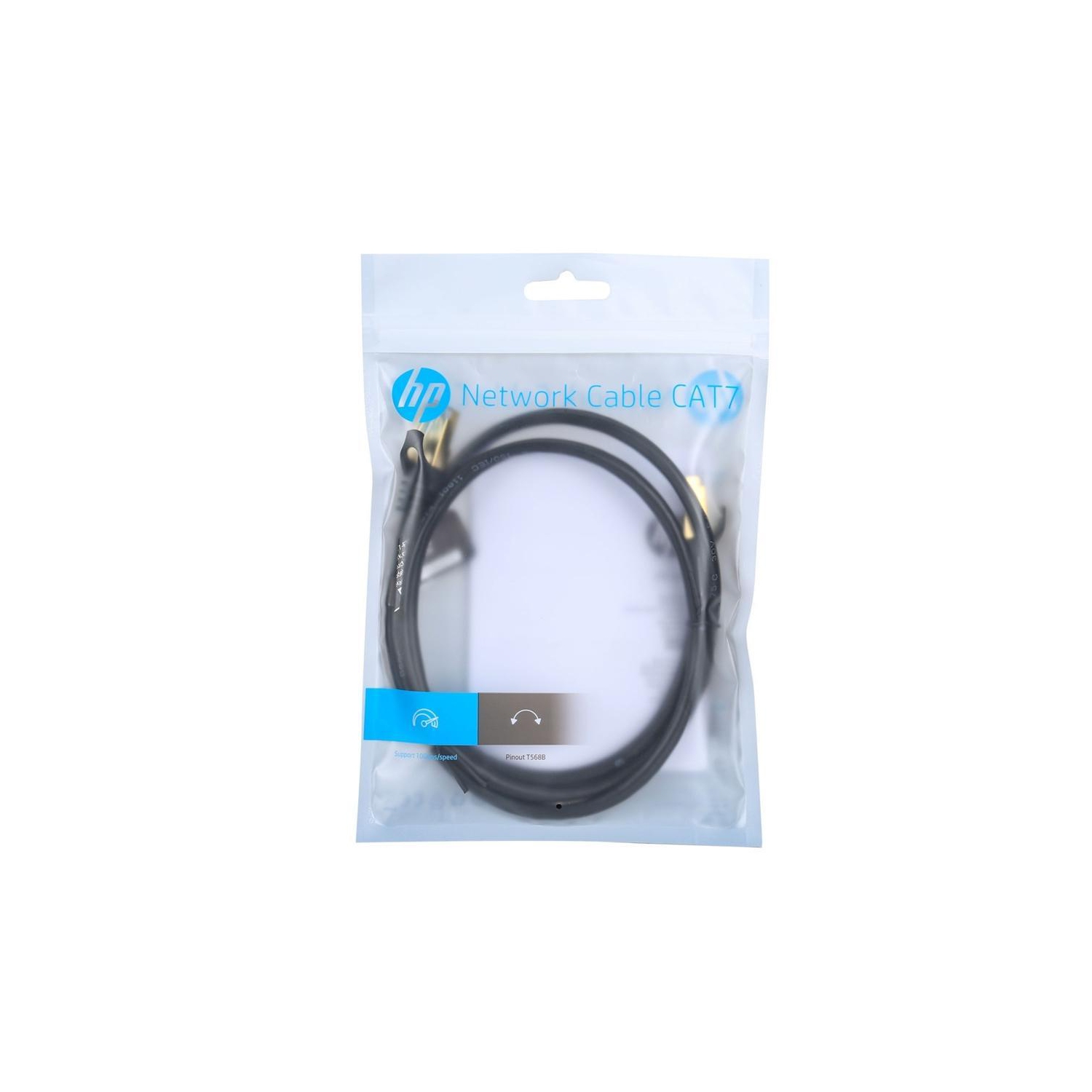 HP - Câble Réseau Ethernet Cat7 F/FTP, 600MHz, 10Gbps, RJ45, Longeur 1 Mètre, Noir