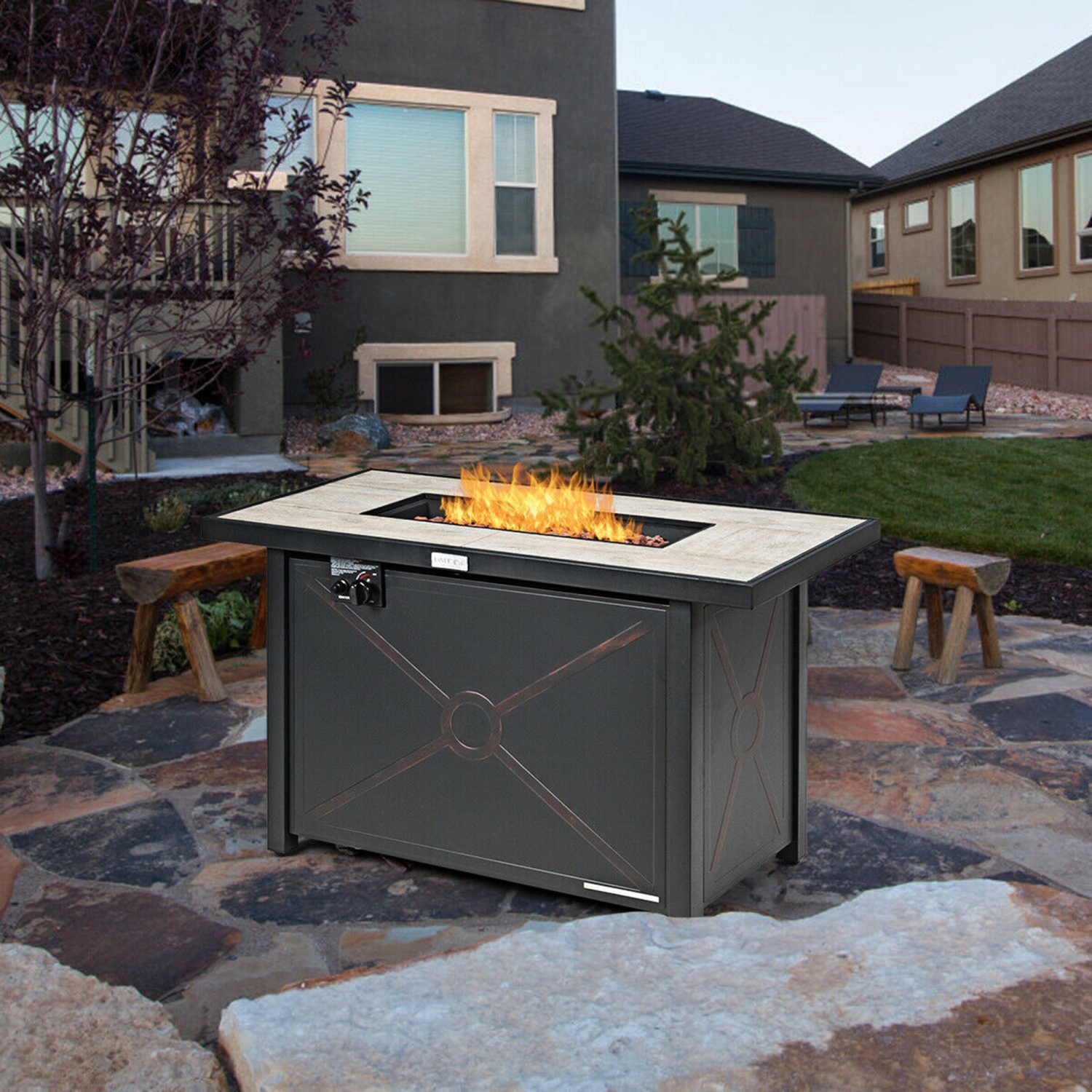 Gymax 42'' Rectangular Propane Gas Fire Pit 60,000 Btu Heater Outdoor Table W/ Cover
