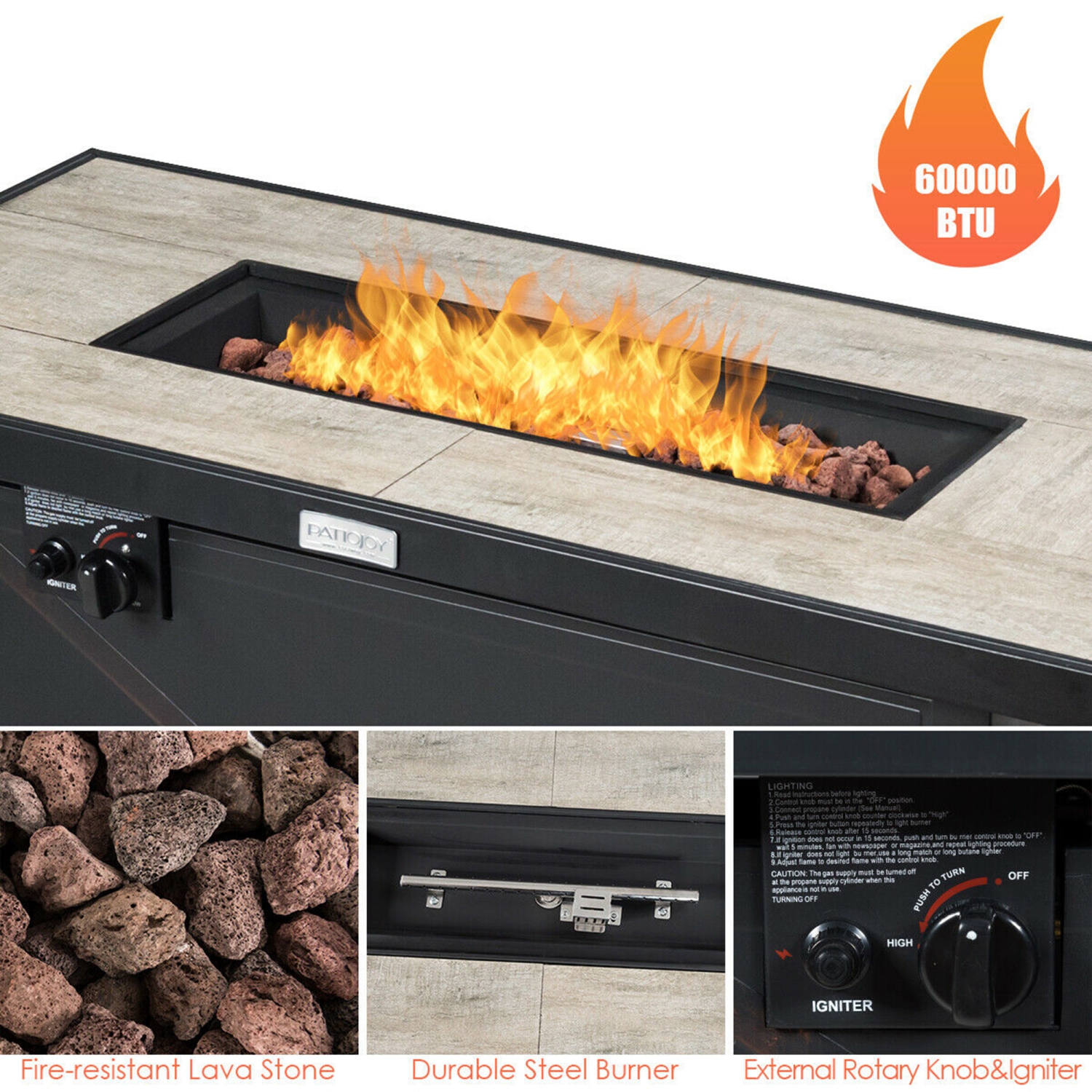 Gymax 42'' Rectangular Propane Gas Fire Pit 60,000 Btu Heater Outdoor Table W/ Cover
