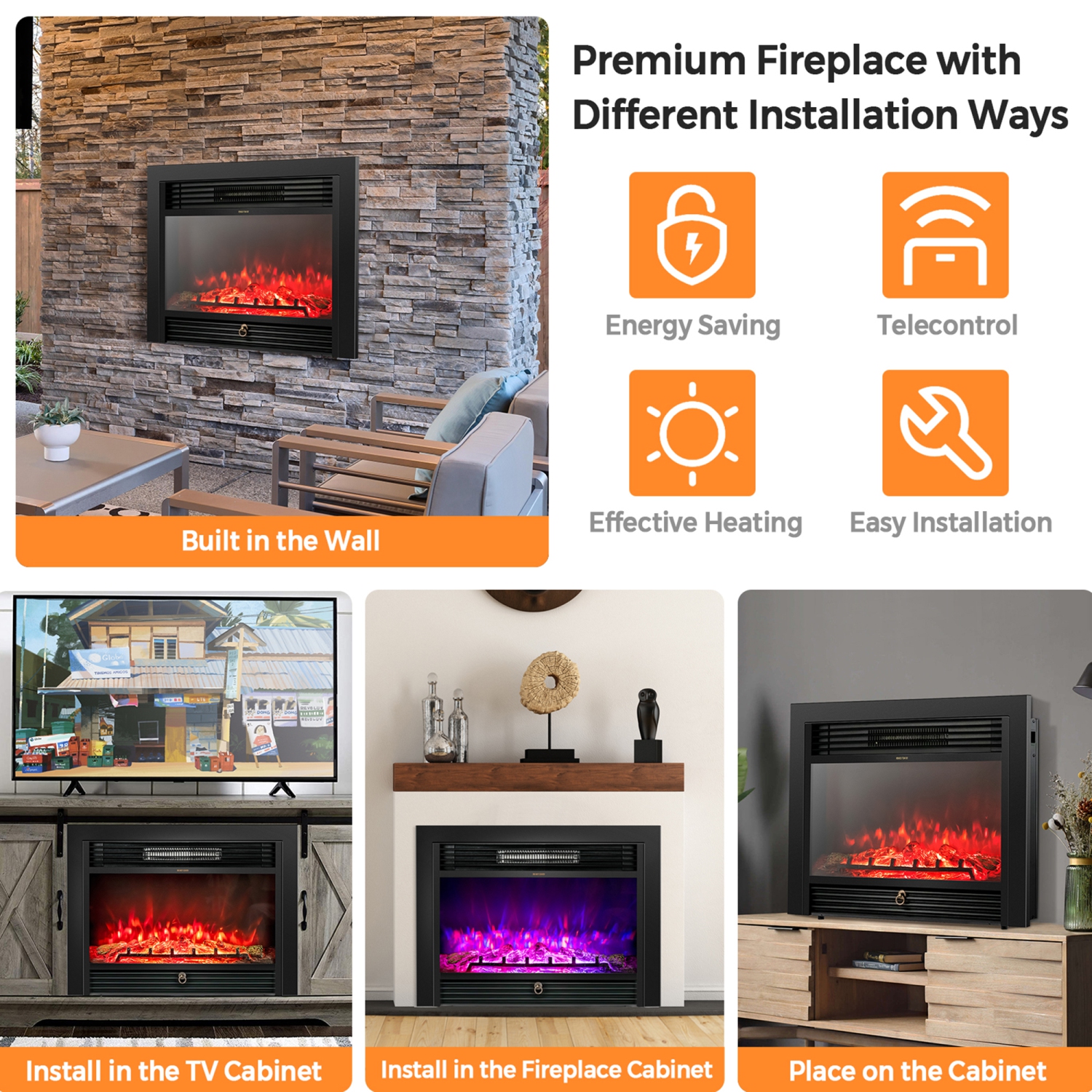 Cheminée électrique encastrable Gymax 72,5cm