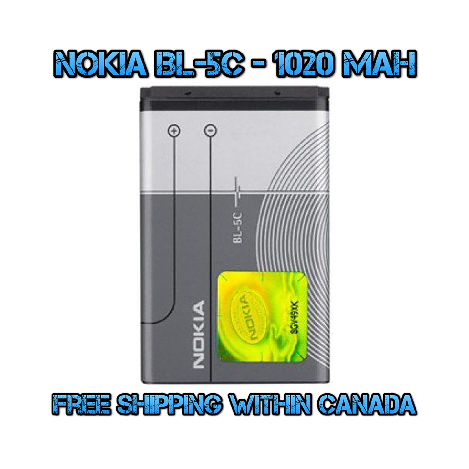 New OEM Replacement Battery Model BL-5C 1020 mAh for Nokia 1208 1680 3100 3555 6085 6086 6670 6682 E50 - (FREE SHIPPING)