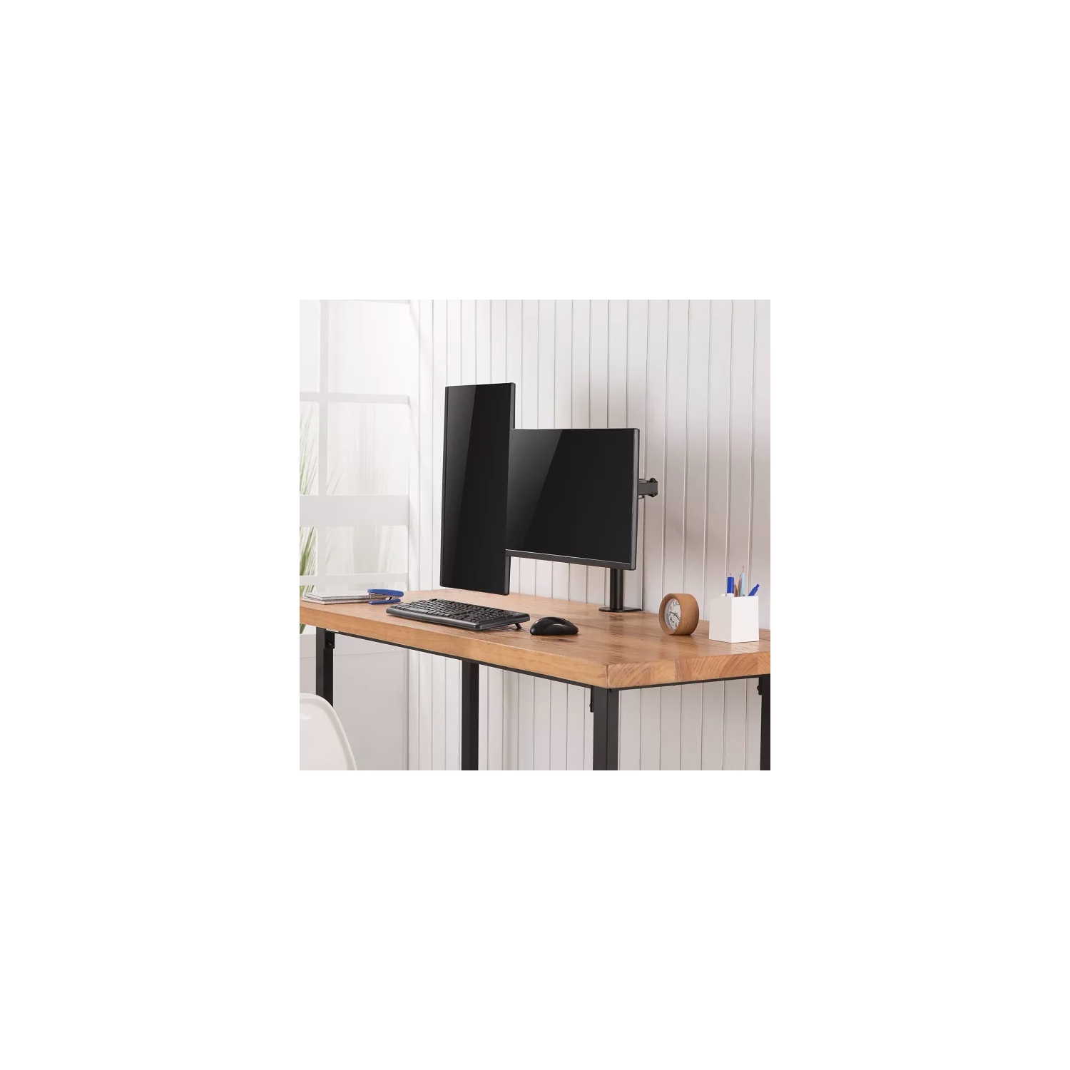 AMER Dual Monitor Desk Mount with C-Clamp | Heavy Duty Fully Adjustable Arms Holds 2 VESA Screens up to 32"