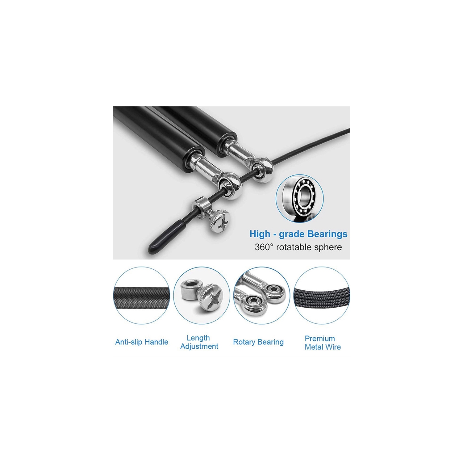 MSAN Fitness Premium Skipping Rope with Aluminum Alloy Handles, Adjustable 3m Cable, Ultra-Smooth Ball Bearings and Anti Slip Handles. Perfect for