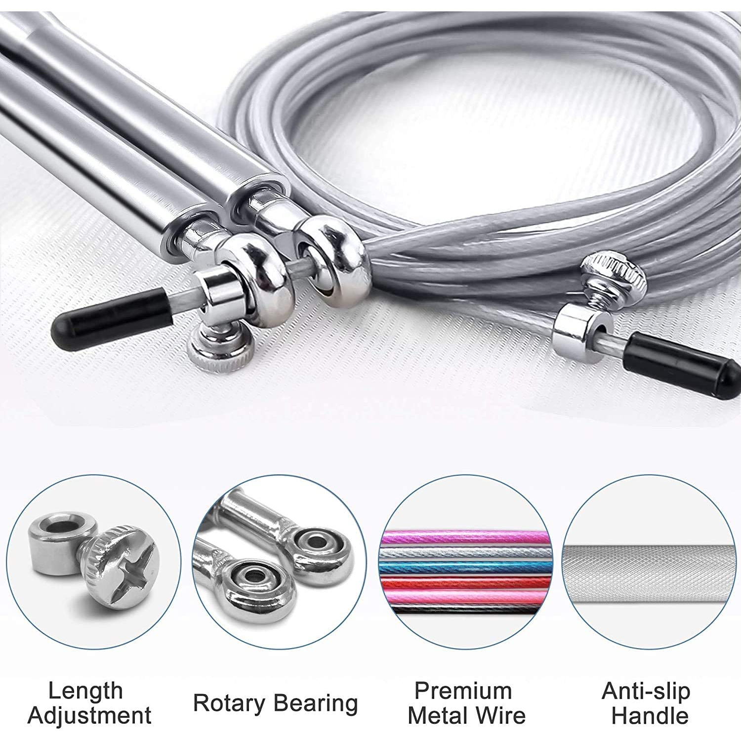 Two MSAN Fitness Premium Skipping Ropes with Aluminum Alloy Handles, Adjustable 3m Cable, Ultra-Smooth Ball Bearings & Anti Slip Handles. Perfect for