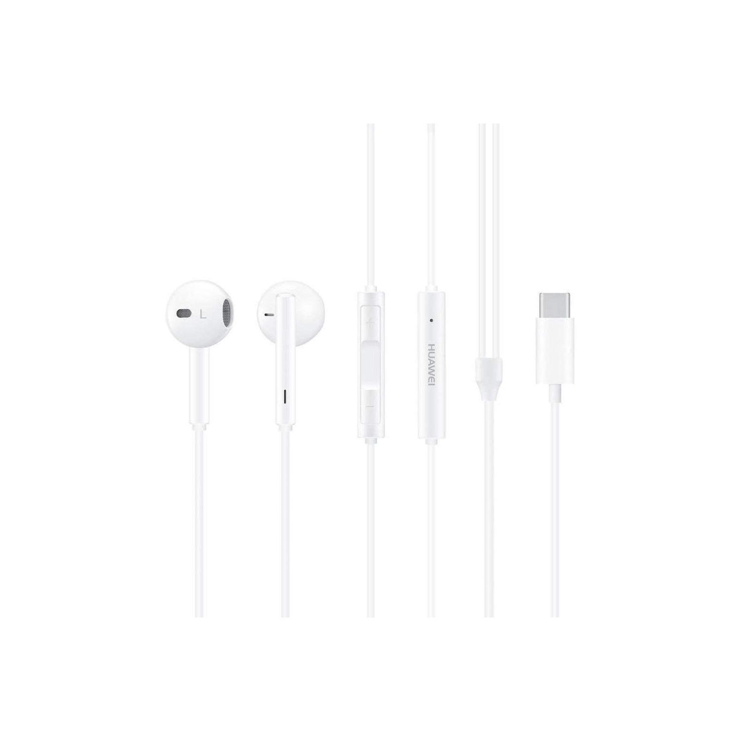 (CABLESHARK) Compatible for Huawei CM33 USB Type C Handsfree Earphones with Remote and Microphone for Huawei Mate 20 Pro / P20 / P20 Pro - 55030088 - White (Bulk, Frustration Free Packaging)