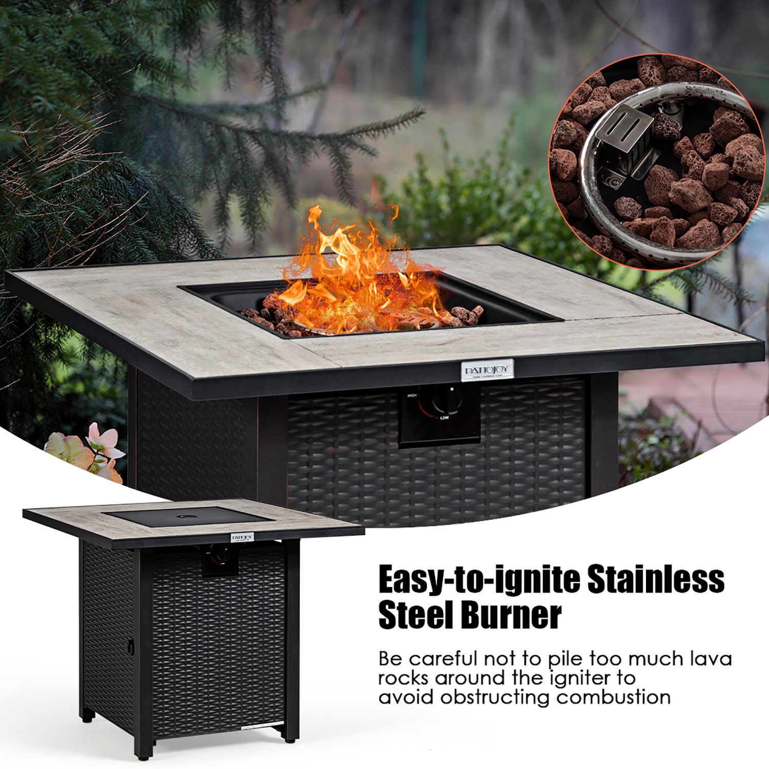 Costway 30" Square Propane Gas Fire Pit Table Ceramic Tabletop 50,000 BTU W/ Cover
