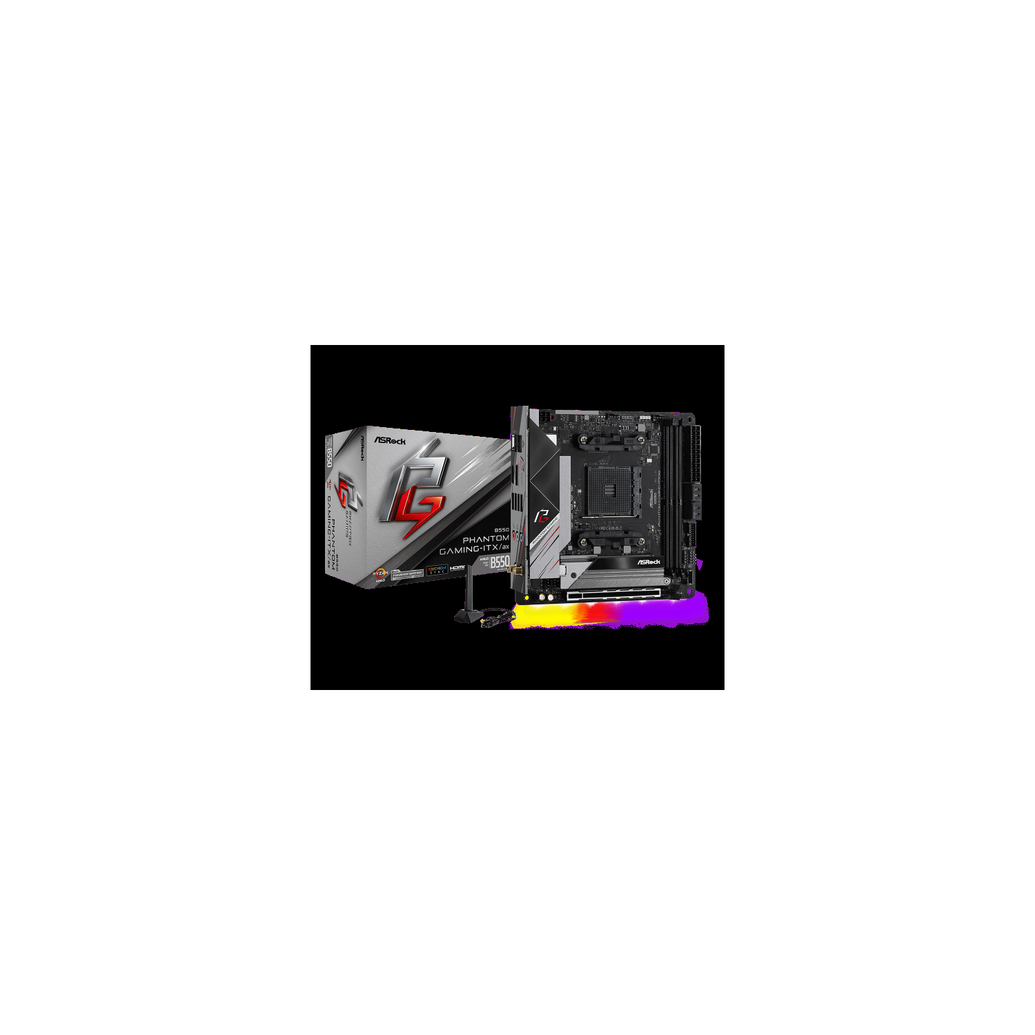 ASRock B550 PHANTOM GAMING-ITX/ax Mini-ITX Motherboard - Socket AM4 - AMD B550 Chipset - Supports DDR4-5400+(OC) - 1x PCIe 4.0 x16 - 2x M.2 Socket3 - USB 3.2 Gen2 Type-C+A - HDMI - DisplayPort - Intel