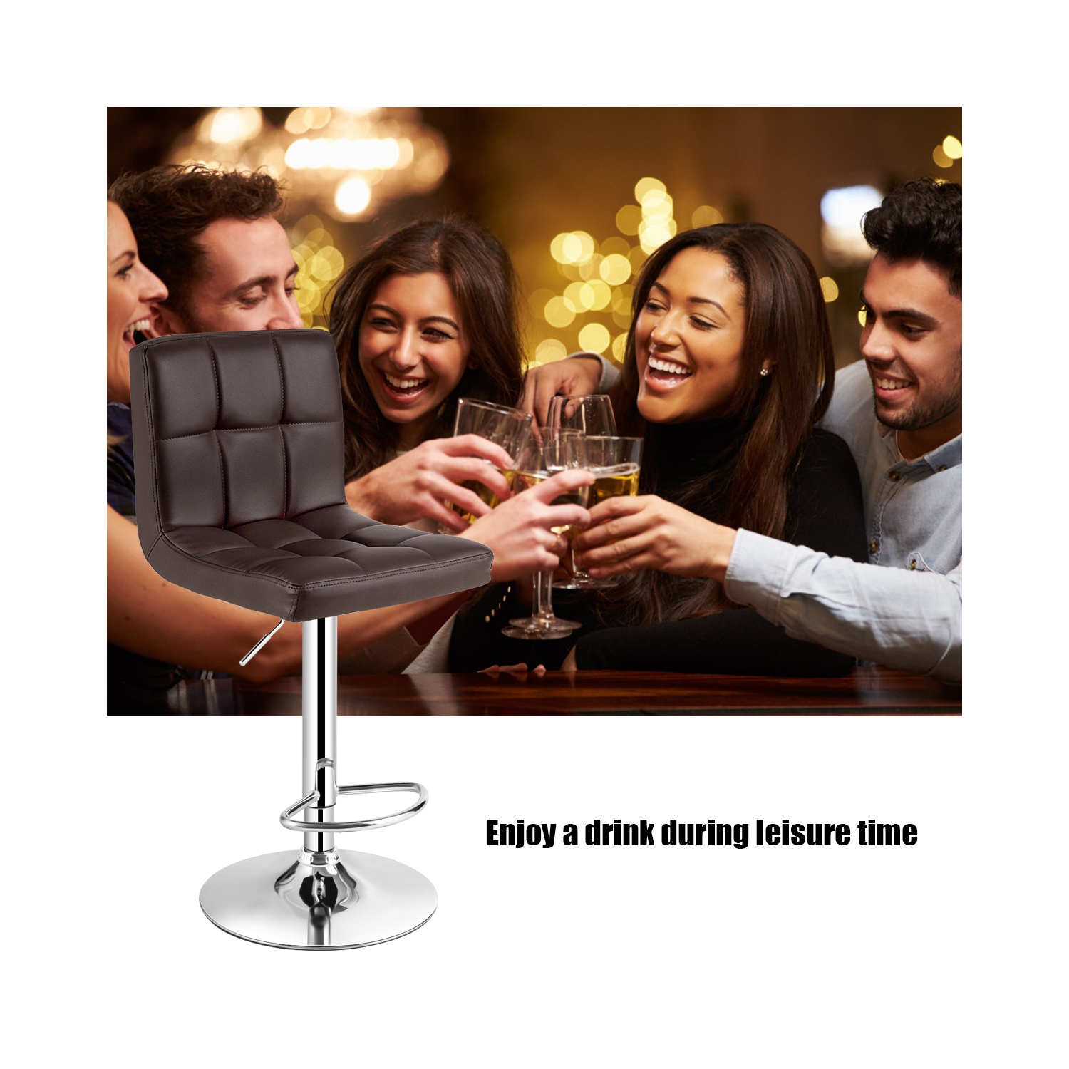 Costway Set of 2 Adjustable Bar Stools PU Leather Swivel Kitchen Counter Pub Chair