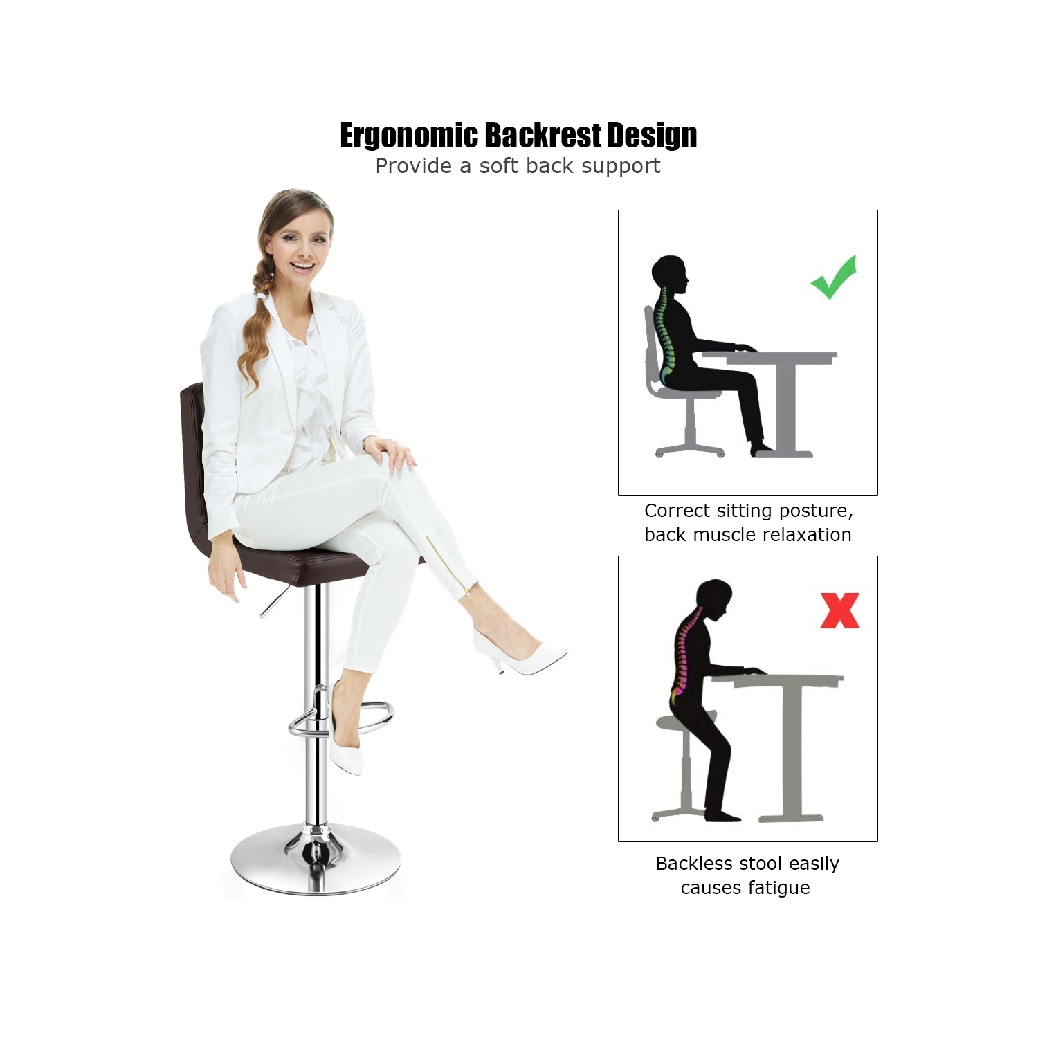 Costway Set of 2 Adjustable Bar Stools PU Leather Swivel Kitchen Counter Pub Chair