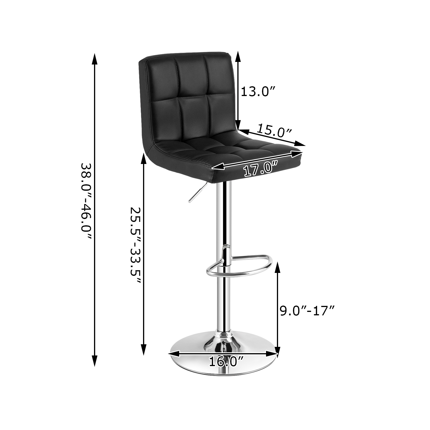 Costway Set of 2 Adjustable Bar Stools PU Leather Swivel Kitchen Counter Pub Chair