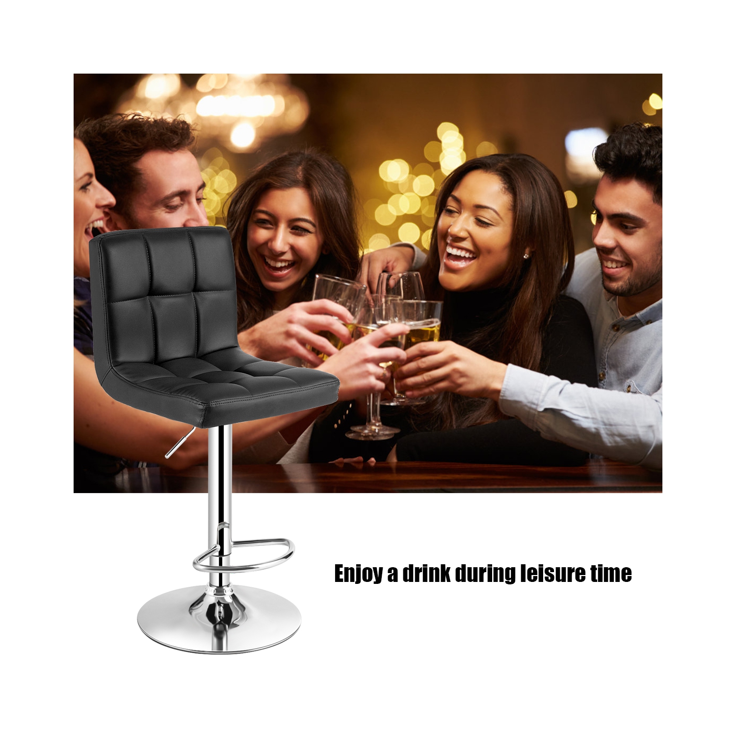 Costway Set of 2 Adjustable Bar Stools PU Leather Swivel Kitchen Counter Pub Chair