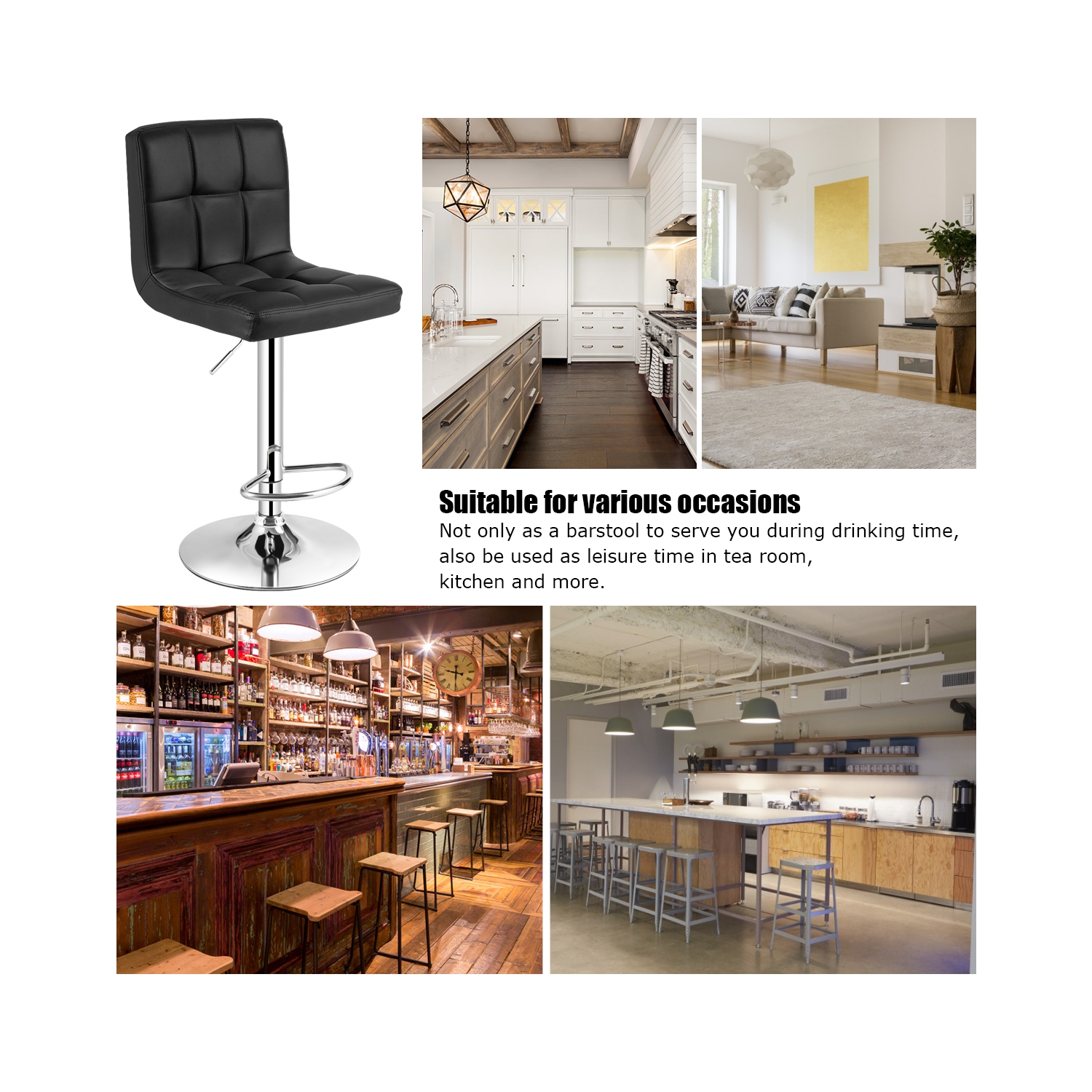 Costway Set of 2 Adjustable Bar Stools PU Leather Swivel Kitchen Counter Pub Chair