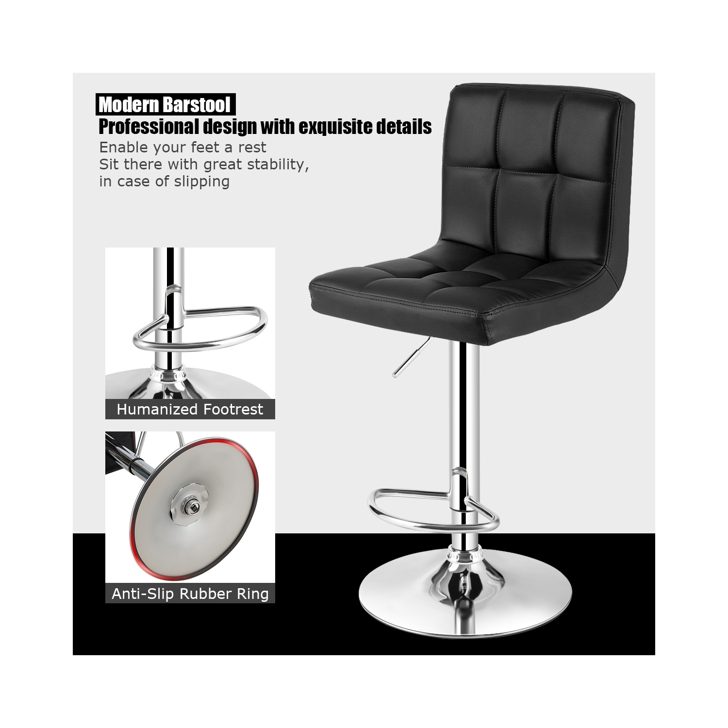 Costway Set of 2 Adjustable Bar Stools PU Leather Swivel Kitchen Counter Pub Chair