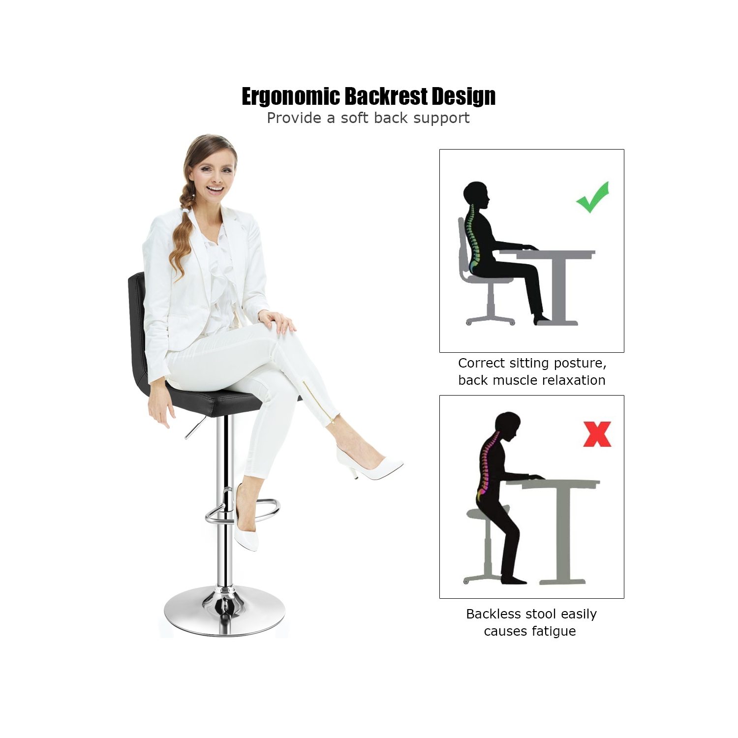 Costway Set of 2 Adjustable Bar Stools PU Leather Swivel Kitchen Counter Pub Chair