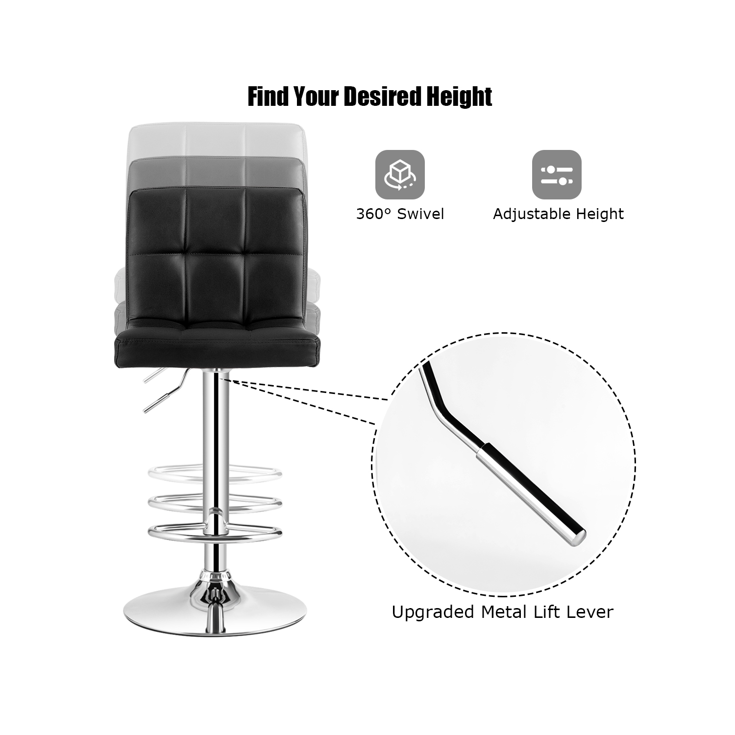 Costway Set of 2 Adjustable Bar Stools PU Leather Swivel Kitchen Counter Pub Chair