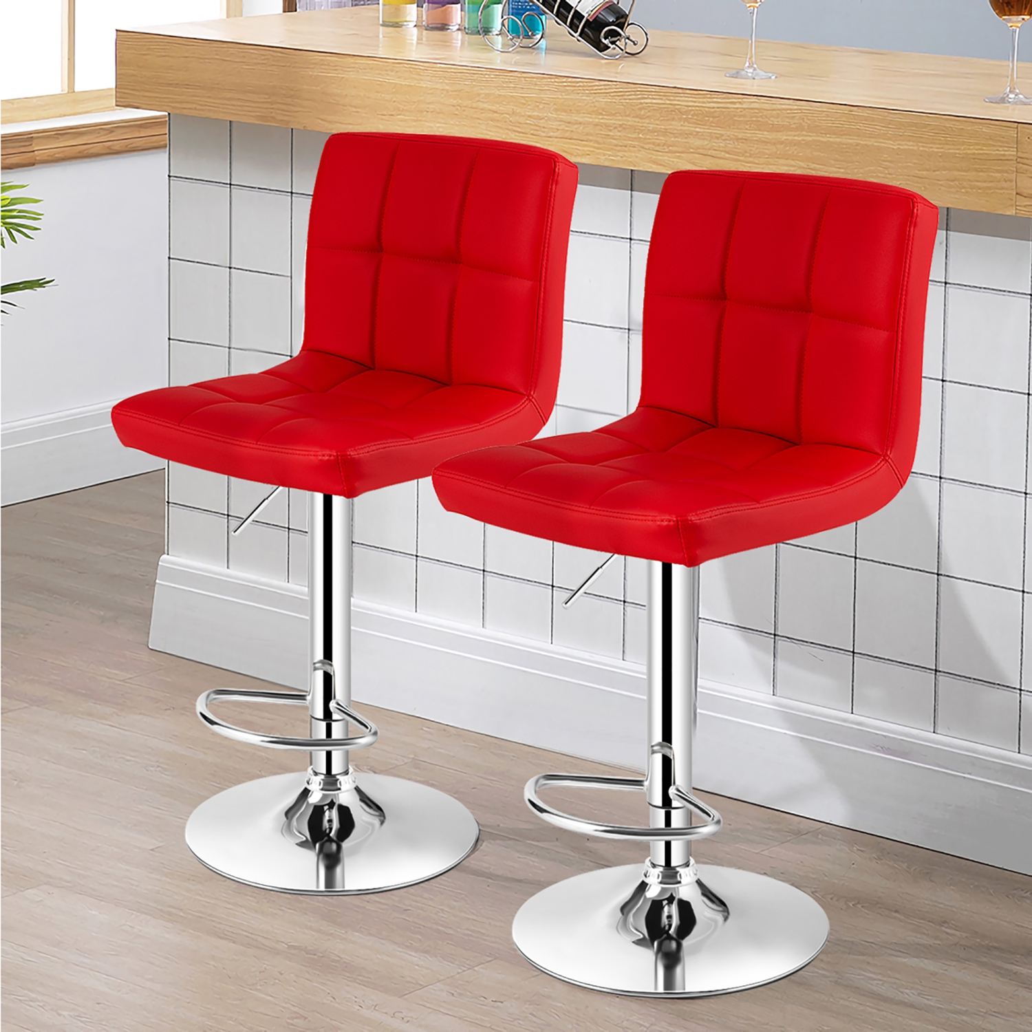 Costway Set of 2 Adjustable Bar Stools PU Leather Swivel Kitchen Counter Pub Chair