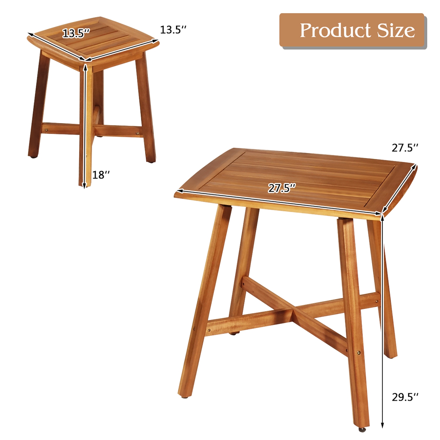 Costway 5PCS Acacia Patio Dining Set w/Square Table & 4 Stools