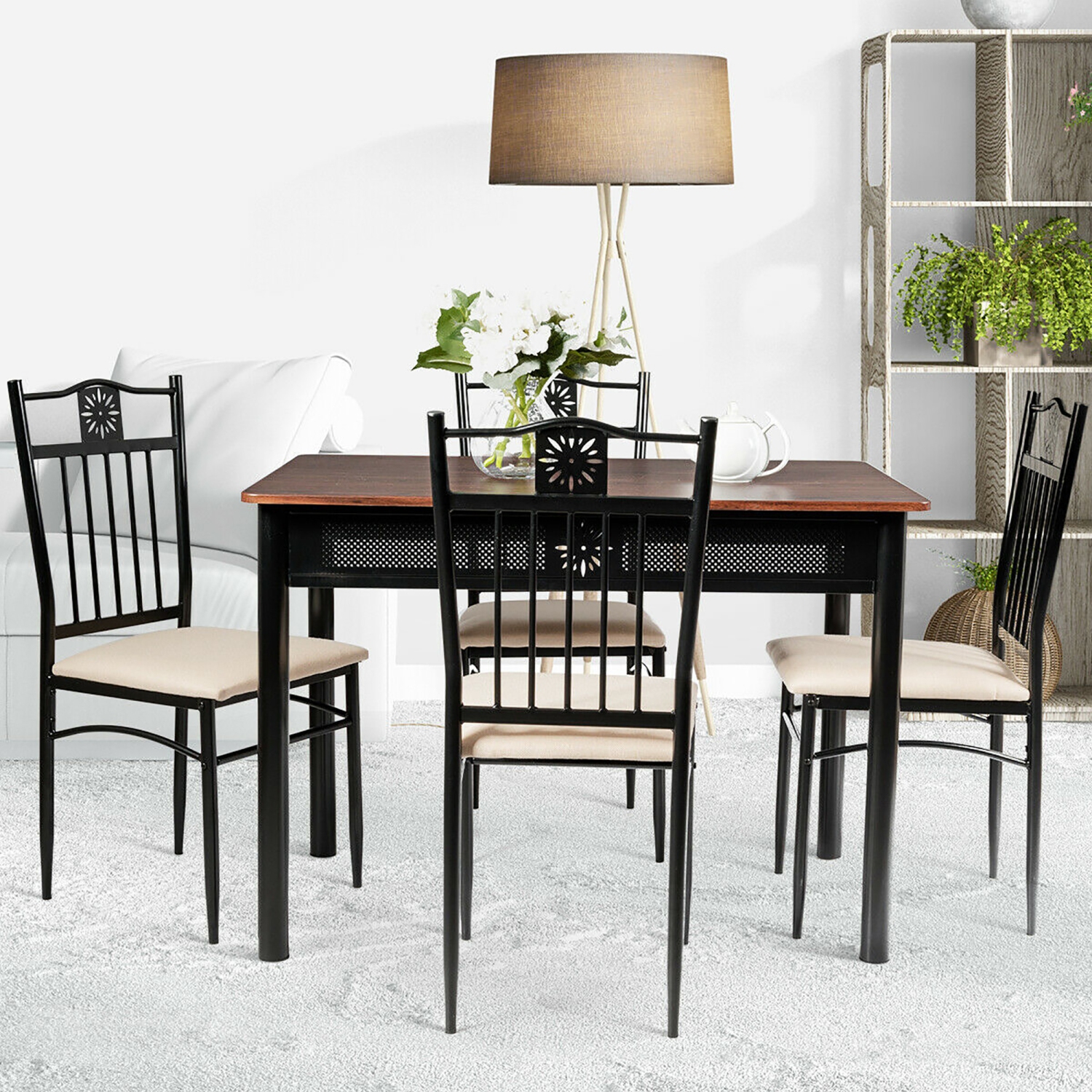 Ensemble de mobilier de cuisine de 5 pièces pour salle à manger avec table en bois et 4 chaises de Costway