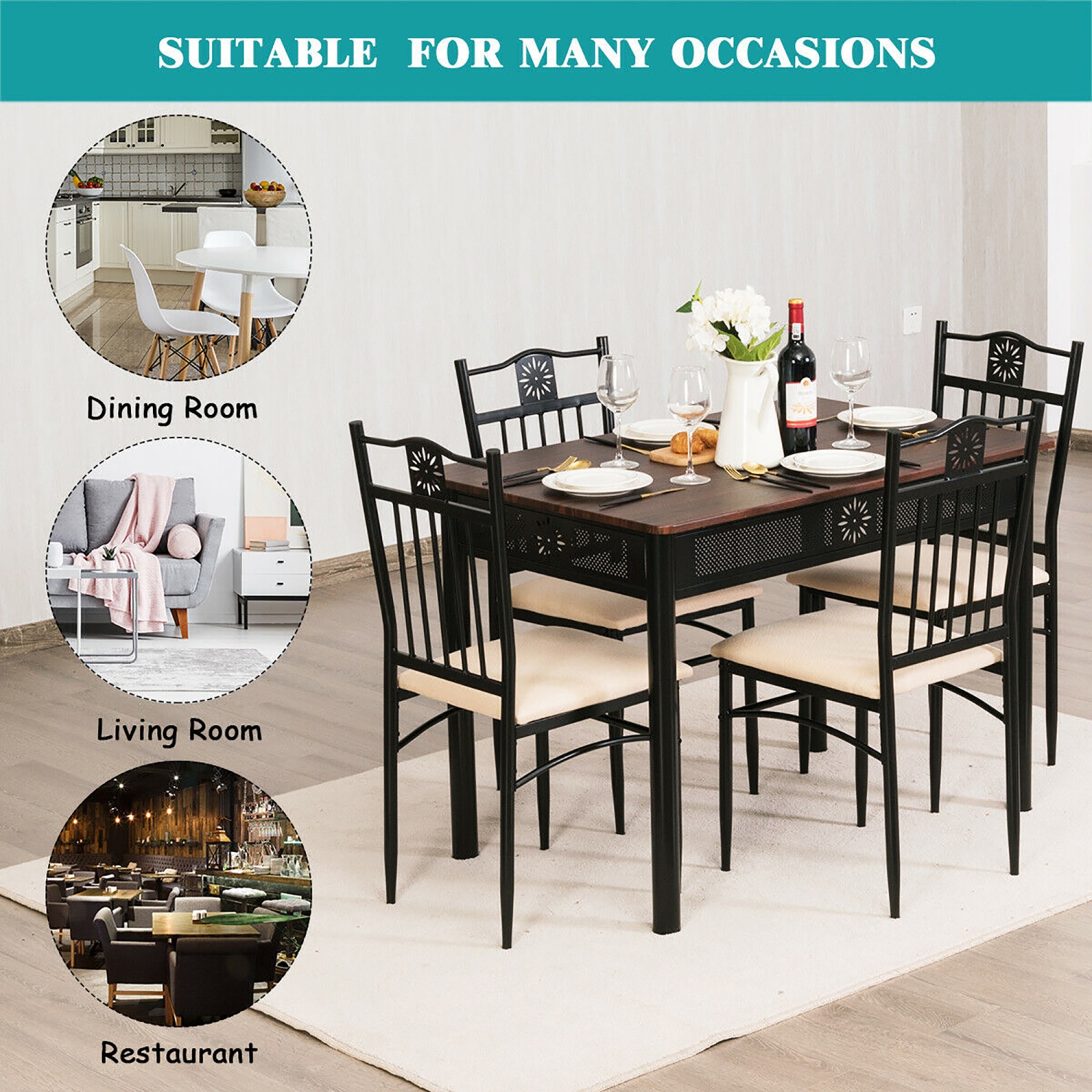 Ensemble de mobilier de cuisine de 5 pièces pour salle à manger avec table en bois et 4 chaises de Costway