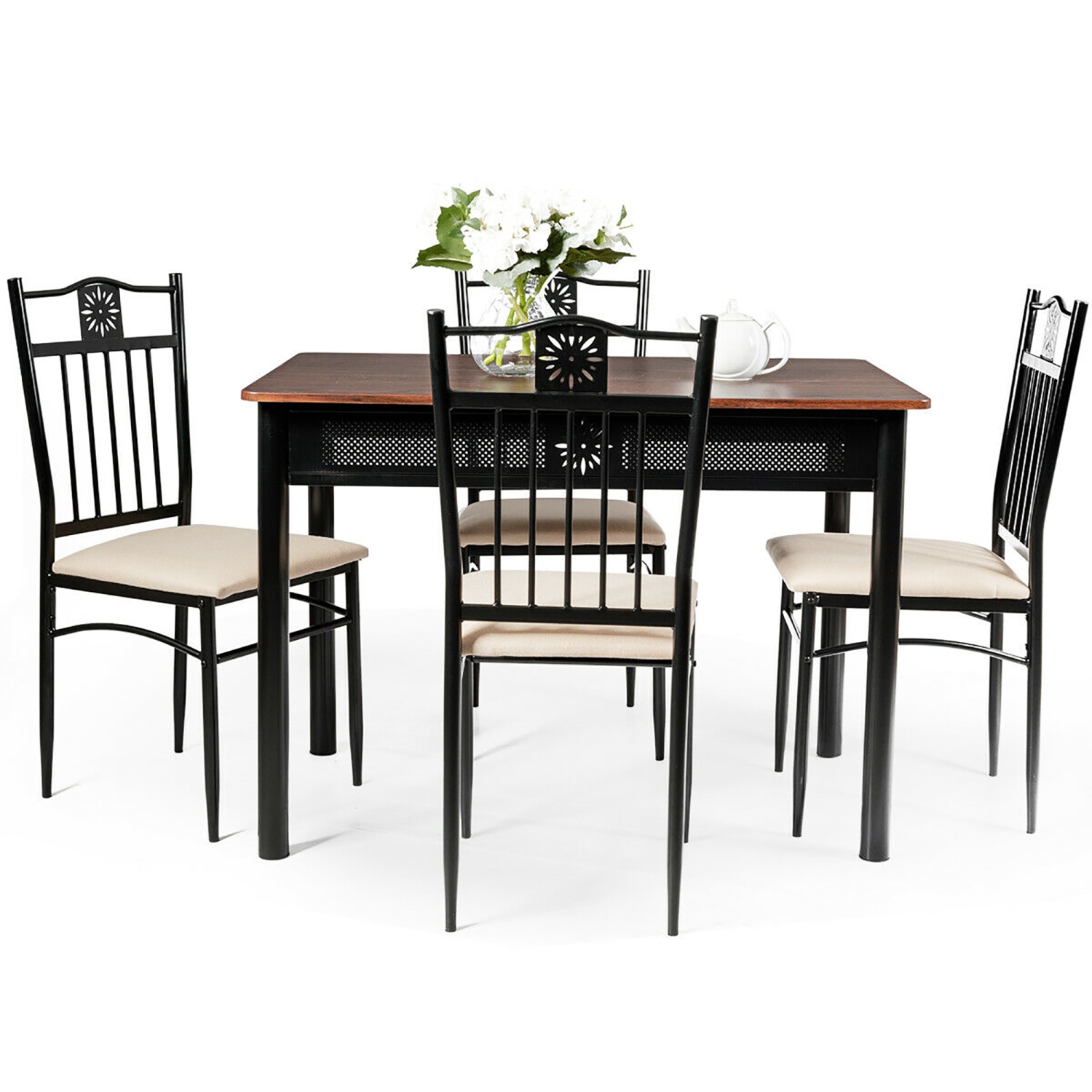 Ensemble de mobilier de cuisine de 5 pièces pour salle à manger avec table en bois et 4 chaises de Costway