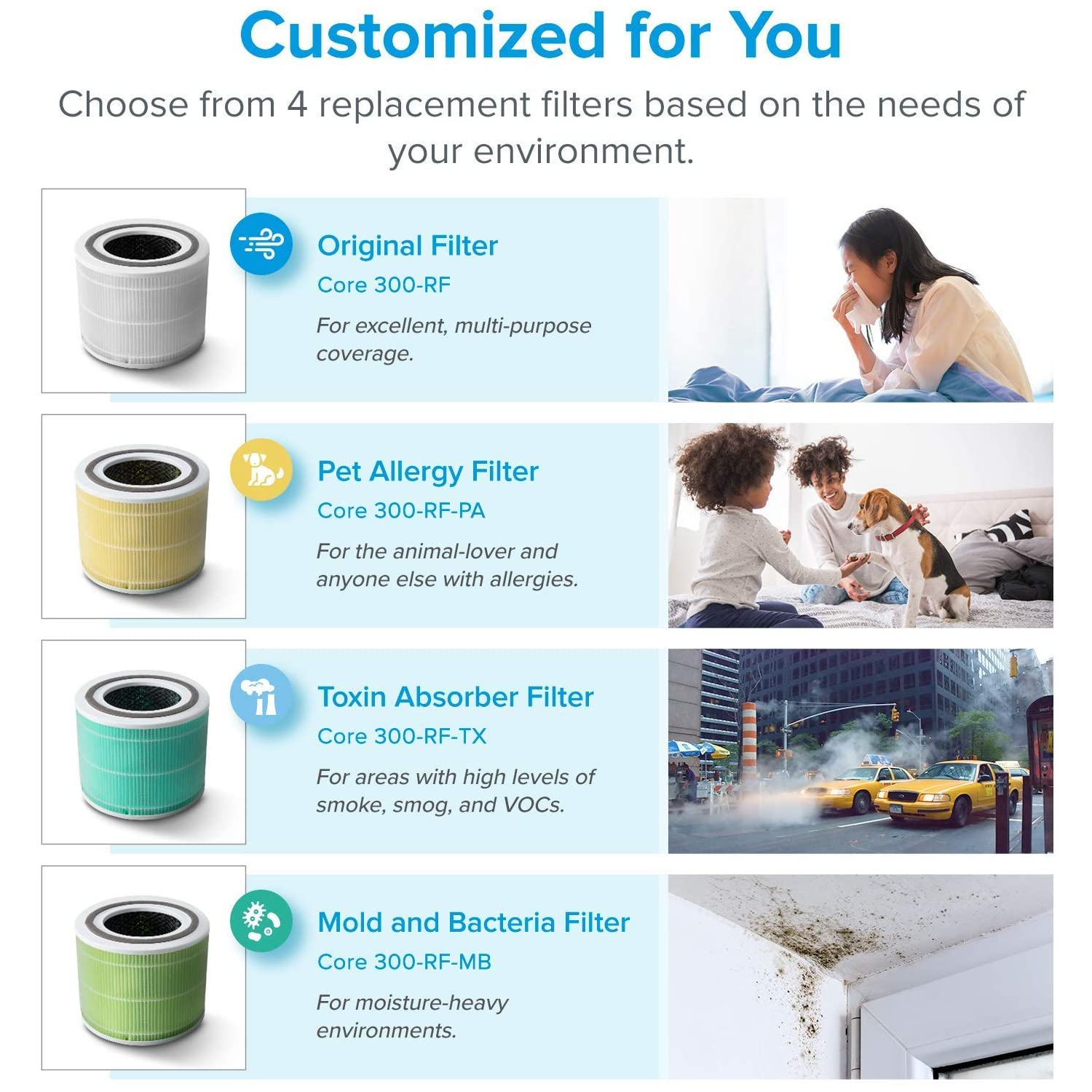 LEVOIT Air Purifier for Home Office, H13 True HEPA Filter, Air Cleaner For Allergies, Pets, Smokers, 3-Stage Air Filtration System Removes 99.97%