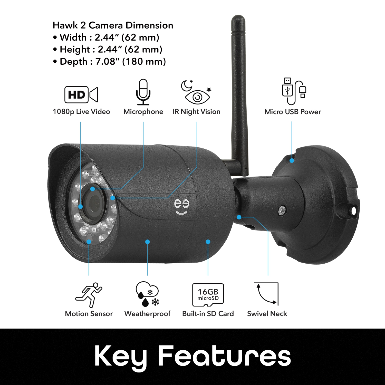 Geeni Hawk 2 1080p Outdoor Security Camera – WiFi, Weatherproof, Night Vision, Motion Detection