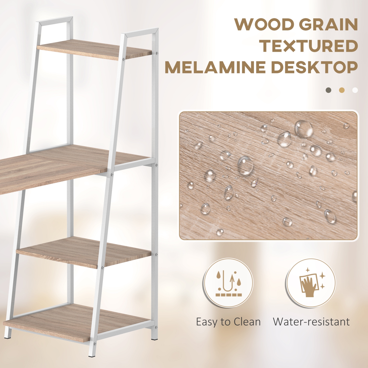 HOMCOM – Bureau d’ordinateur avec tablettes de rangement et table pliable, bureau de travail pour le bureau à domicile et l’étude, blanc, naturel