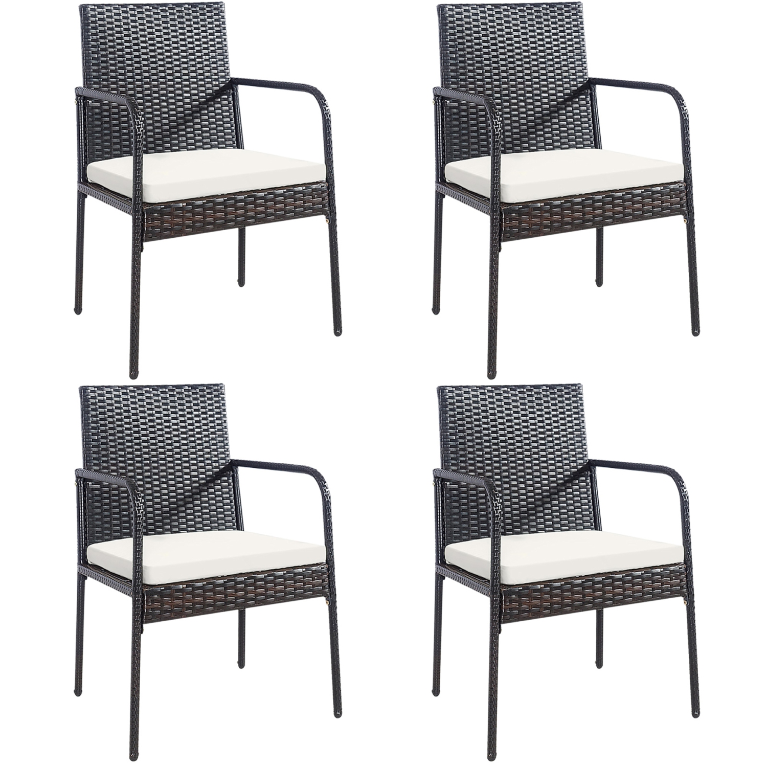 CoCostway 4PCS chaises de patio en osier de rotin chaises de salle à manger avec sièges rembourrés avec accoudoir jardin