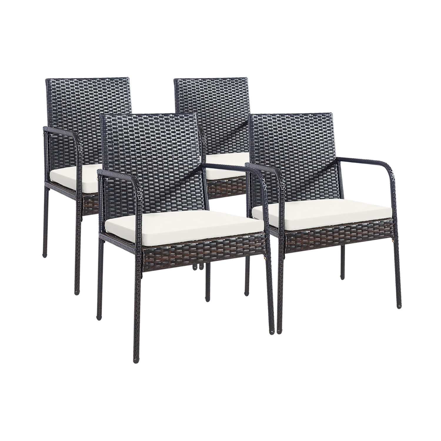 CoCostway 4PCS chaises de patio en osier de rotin chaises de salle à manger avec sièges rembourrés avec accoudoir jardin