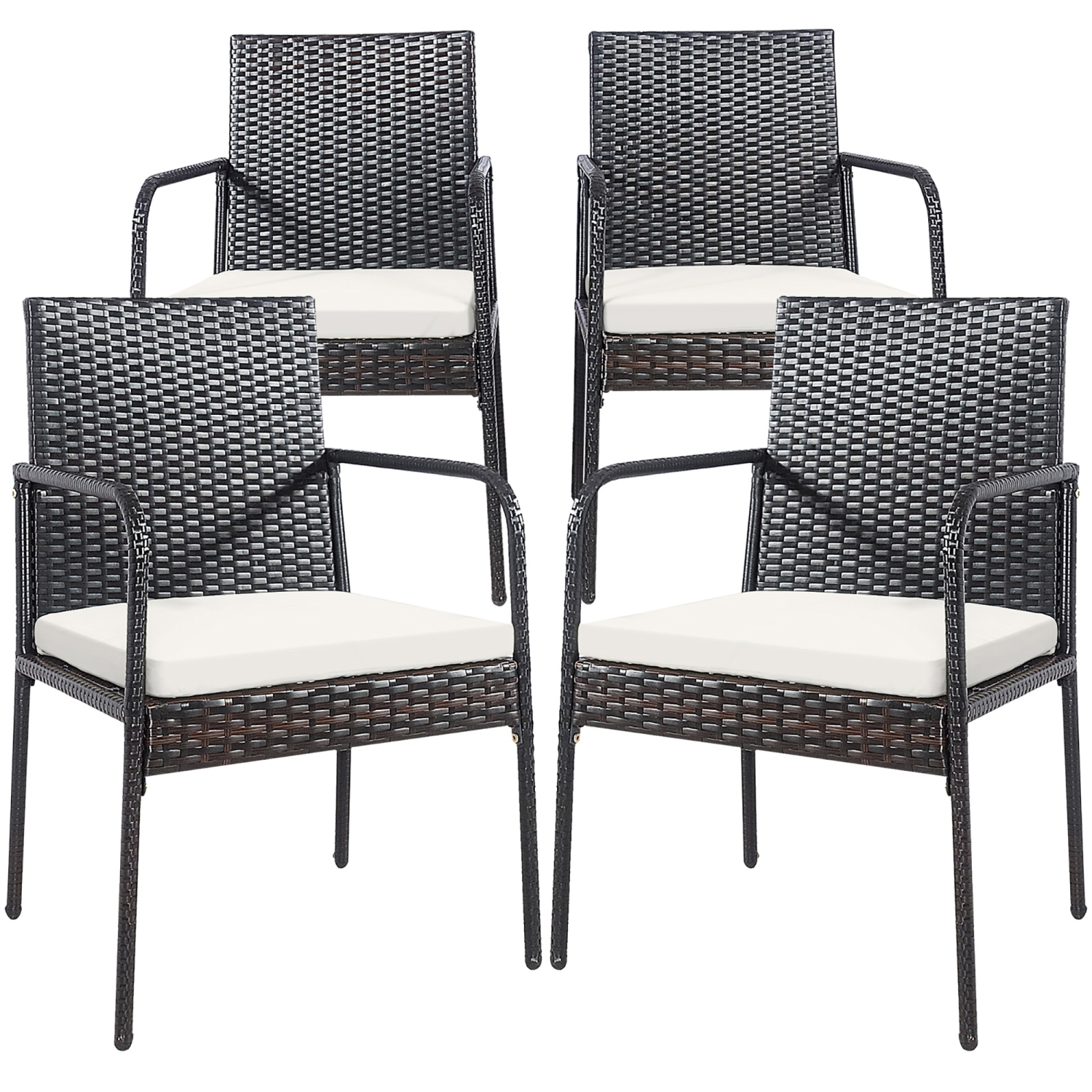 CoCostway 4PCS chaises de patio en osier de rotin chaises de salle à manger avec sièges rembourrés avec accoudoir jardin