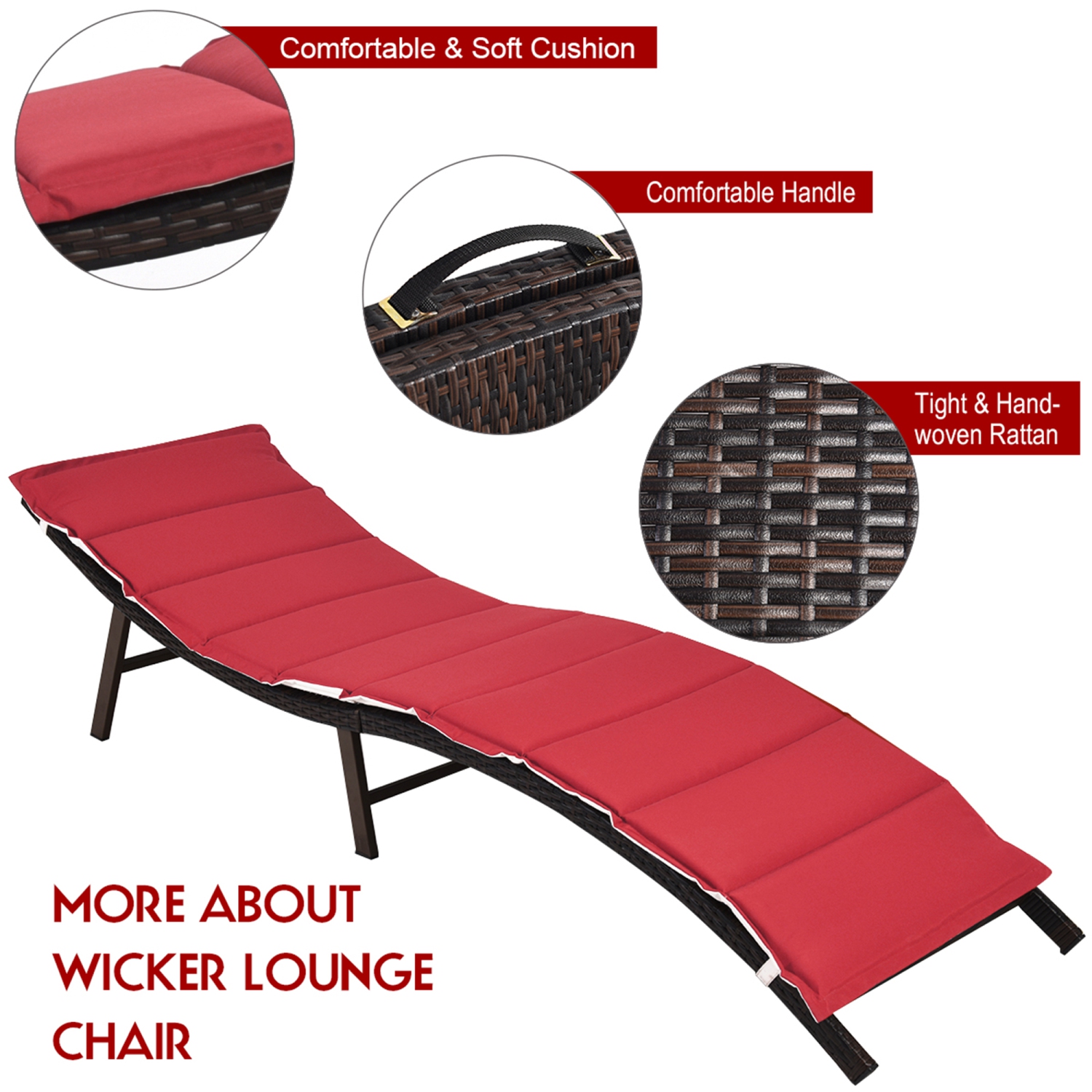 Costway 2PCS Patio Rattan Folding Lounge Chair Stackable Double Sided Cushion