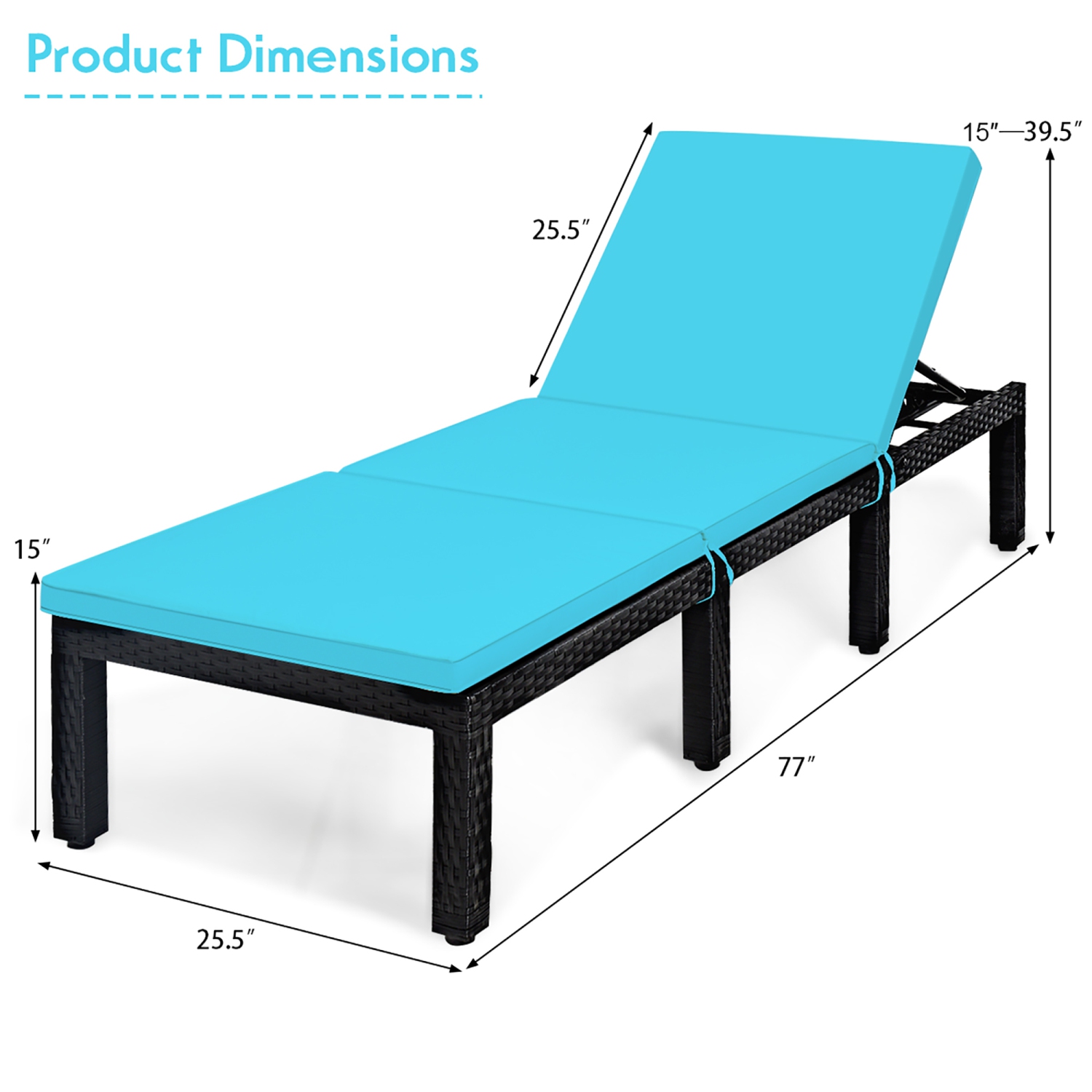 Costway Patio Rattan Lounge Chair Height Adjustable Turquoise