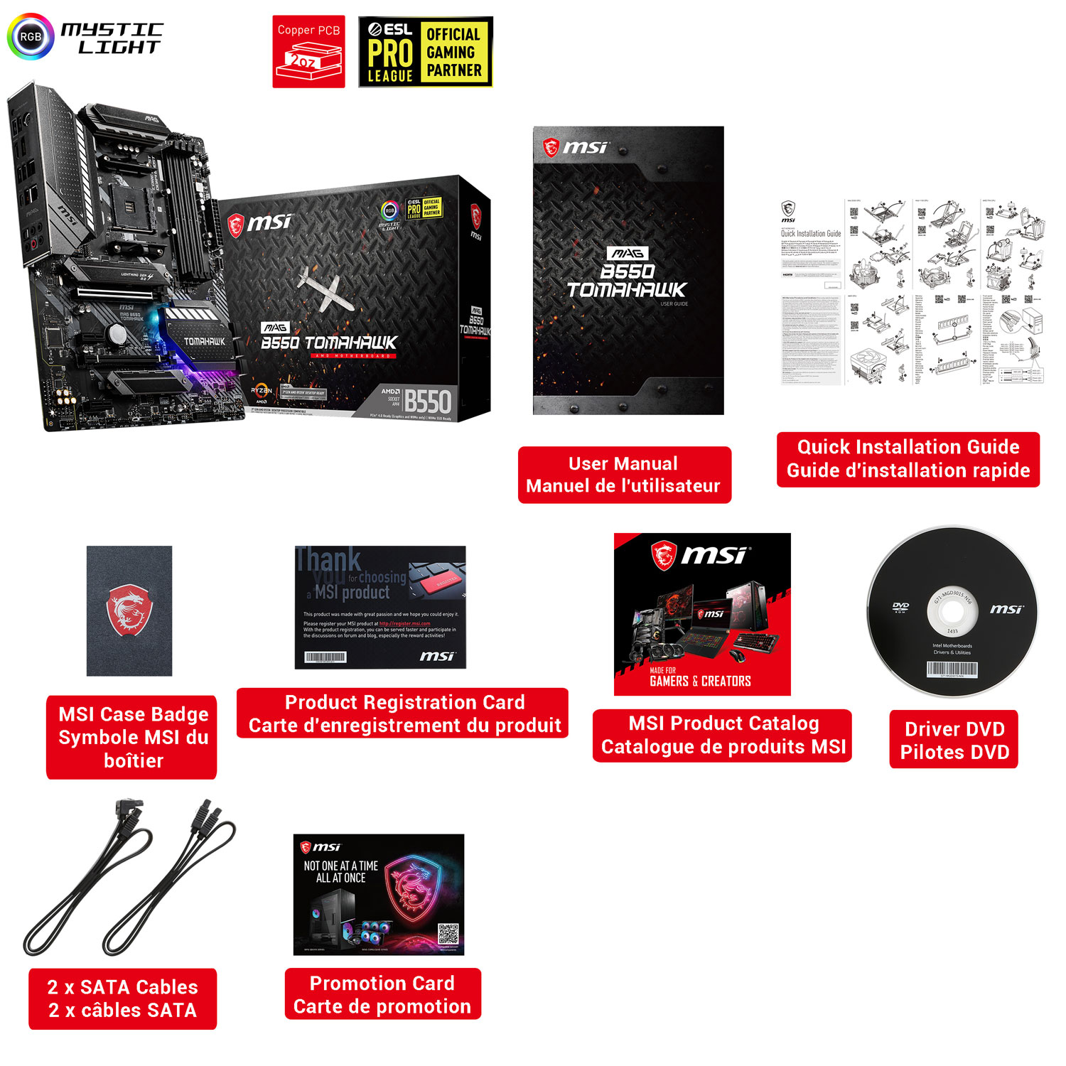 Carte mère MAG B550 Tomahawk ATX AM4 DDR4 de MSI pour processeurs Ryzen 3000/4000/5000 d'AMD