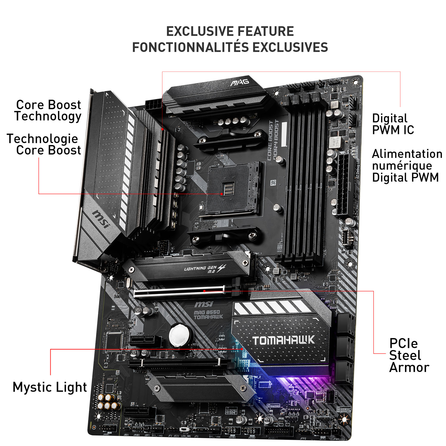 Carte mère MAG B550 Tomahawk ATX AM4 DDR4 de MSI pour processeurs Ryzen 3000/4000/5000 d'AMD