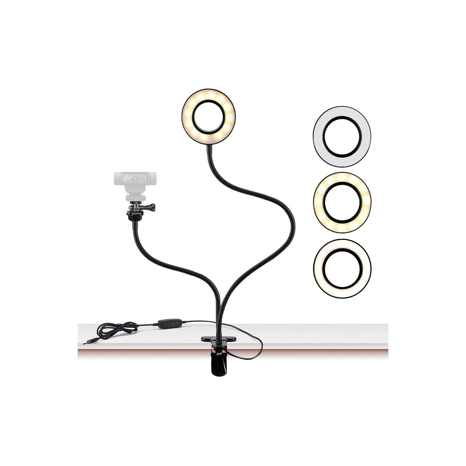 Webcam Light Stand for Live Stream, Selfie Ring Light with Webcam Mount for Logitech C925e, C922x, C930e,C922,C930,C920,C615,Brio 4K