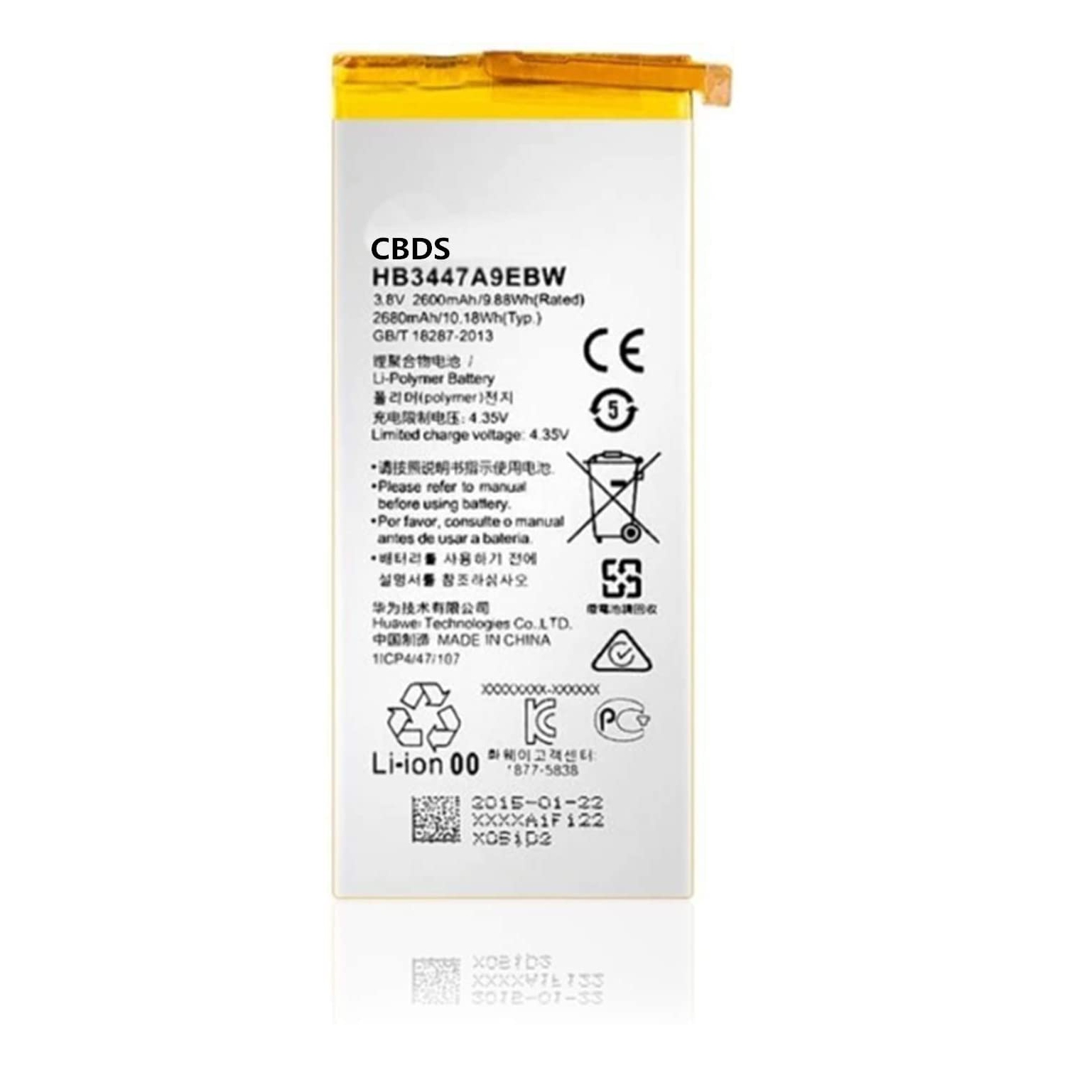 (CBDS) 2680mAh, 10.18 Wh Replacement Battery - Compatible with Huawei P8 HB3447A9EBW in Non-Retail Packaging.