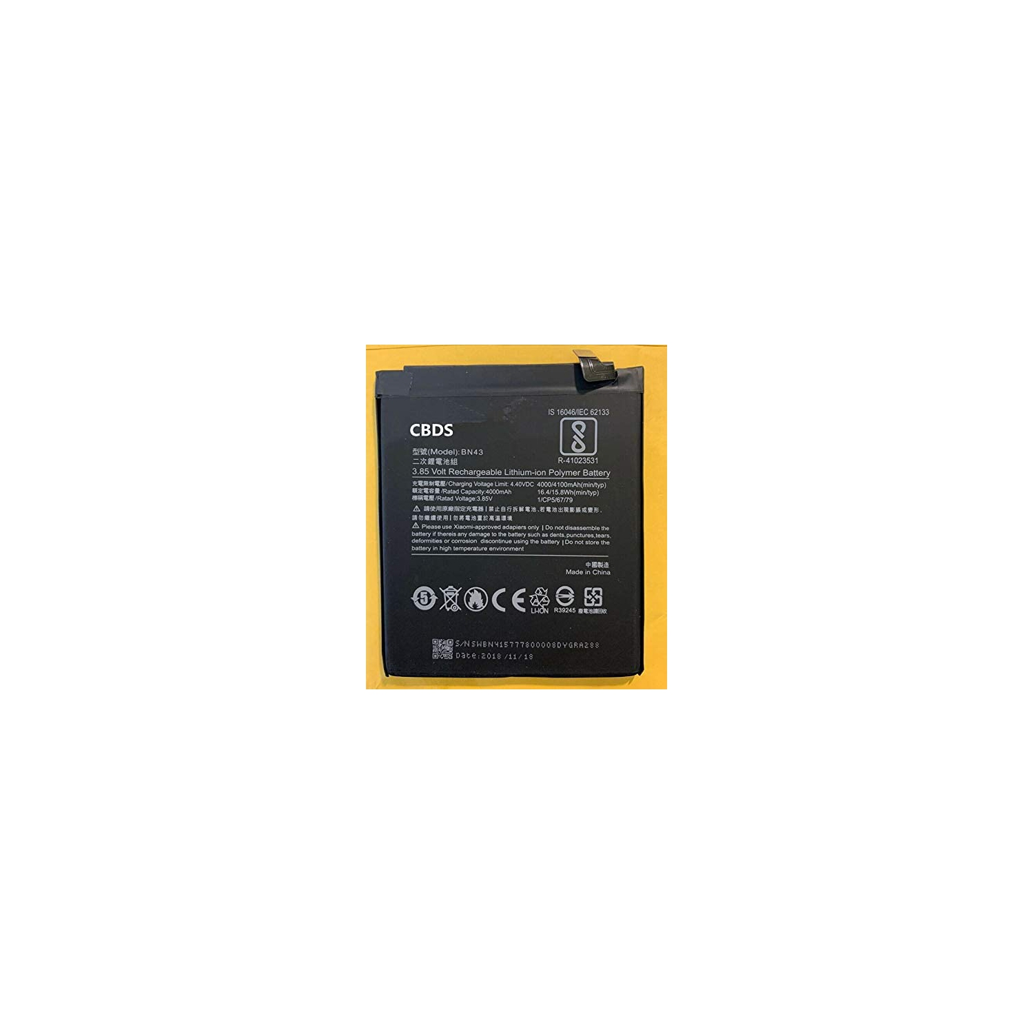 (CBDS) 4000mAh, 16.4 Wh Replacement Battery - Compatible with XIAOMI REDMI Note 4X BN43 in Non-Retail Packaging.