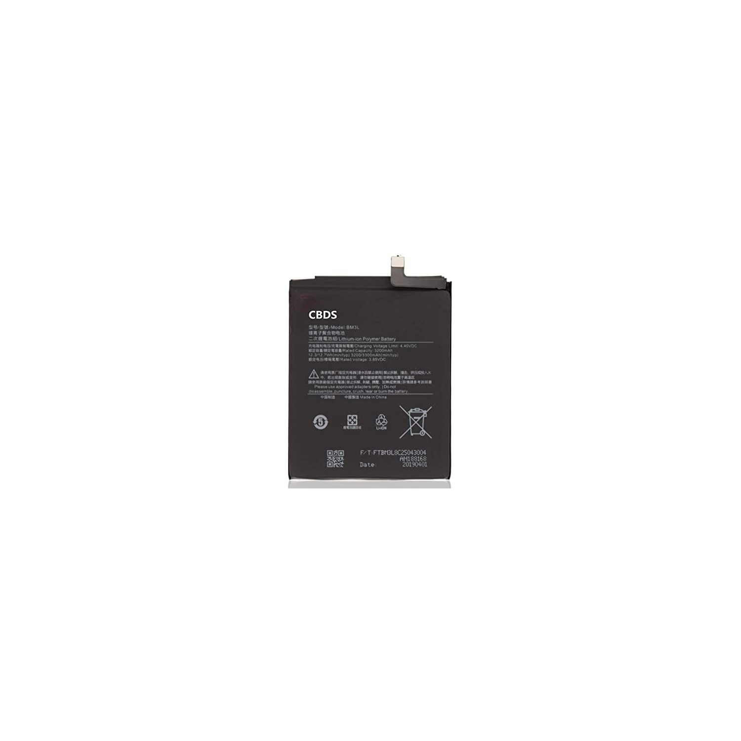 (CBDS) 3200mAh, 12.3 Wh Replacement Battery - Compatible with XIAOMI MI 9 BM3L in Non-Retail Packaging.